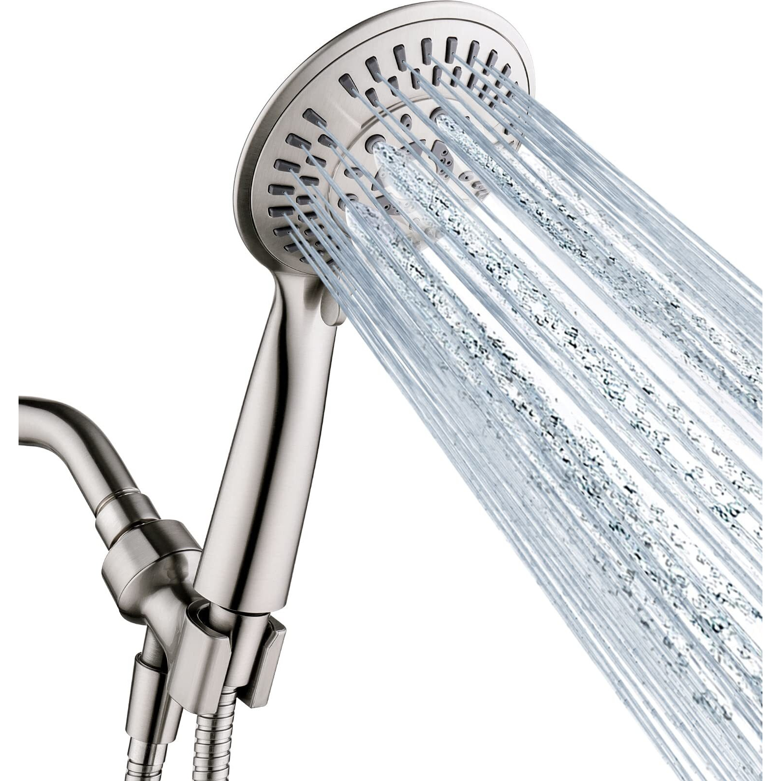 Bright Showers 9 Spray Settings Shower Head With Handheld High Pressure Brushed Nickel Hand Held Showerhead With 60 Inch Stainless Steel Hose And Adjustable Overhead Bracket