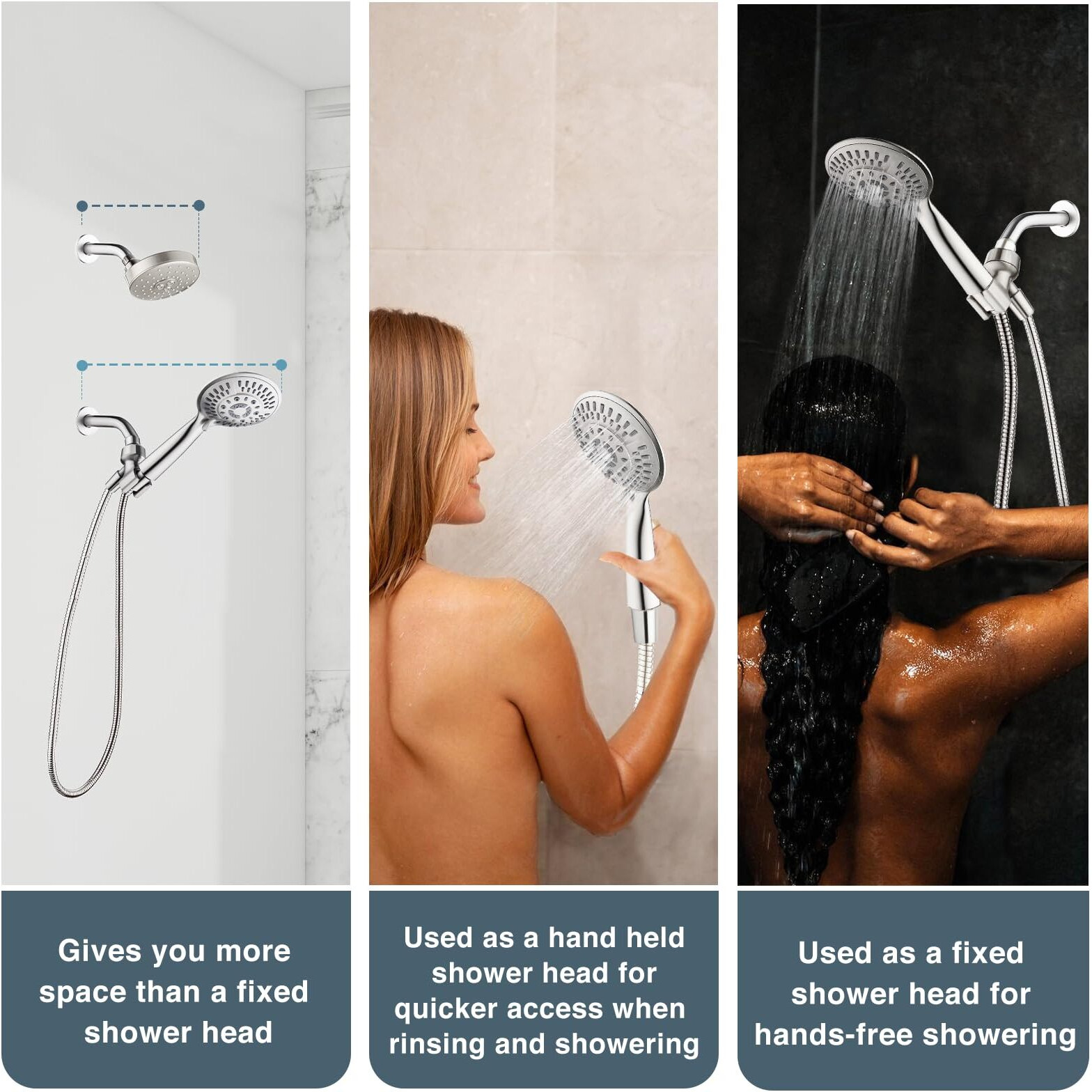 Bright Showers 9 Spray Settings Shower Head With Handheld High Pressure Brushed Nickel Hand Held Showerhead With 60 Inch Stainless Steel Hose And Adjustable Overhead Bracket