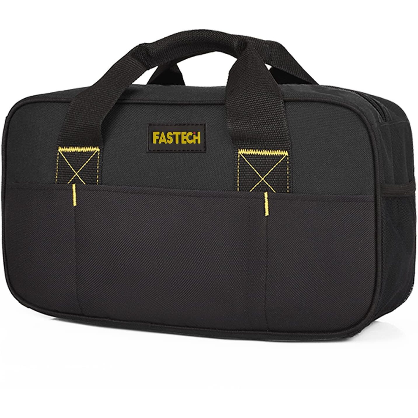 Fastech 14 Inch Small Tool Bag,Wide Mouth Tool Tote Bag,Waterproof Tool Organizer Bag,Electricians Repairman Tools Tote Bag Double Fabric Storage Bag (Black)