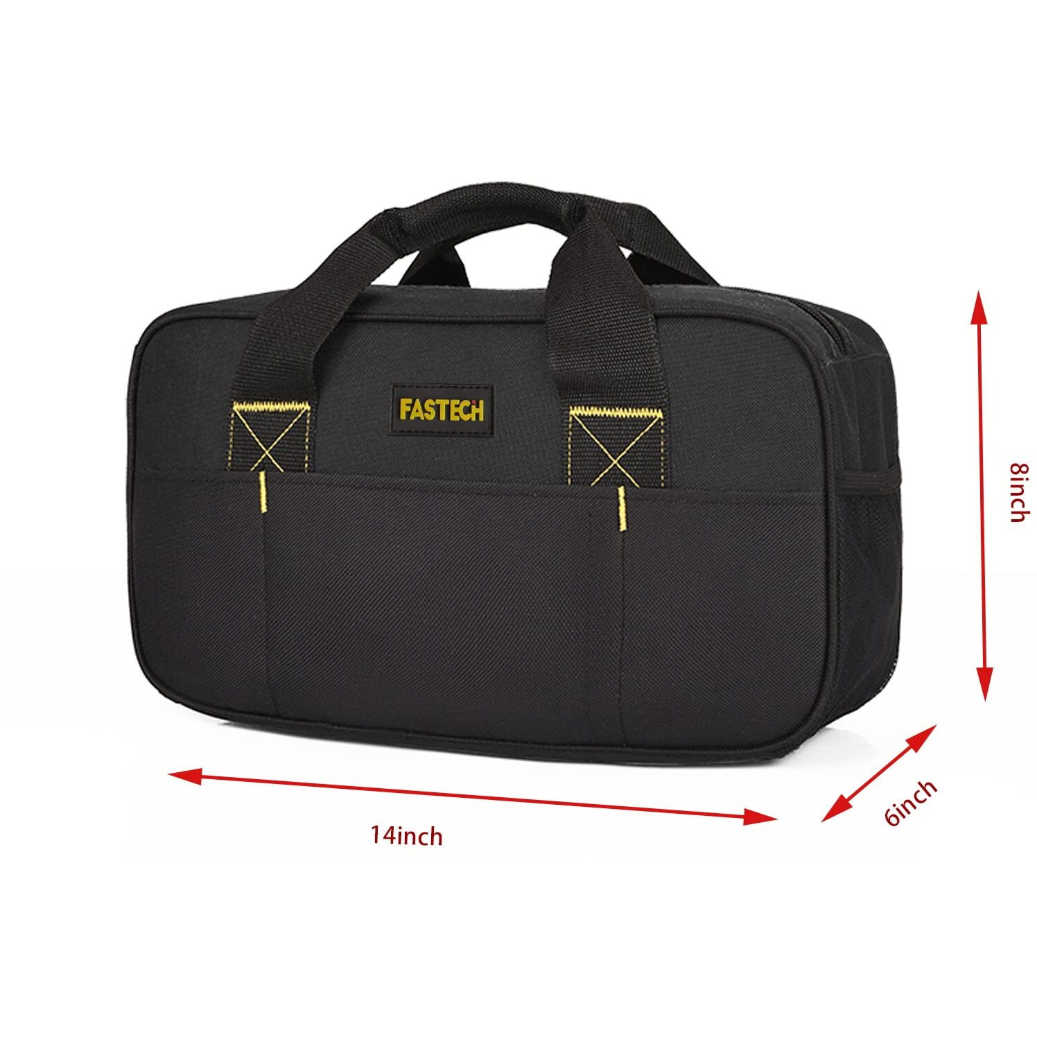 Fastech 14 Inch Small Tool Bag,Wide Mouth Tool Tote Bag,Waterproof Tool Organizer Bag,Electricians Repairman Tools Tote Bag Double Fabric Storage Bag (Black)