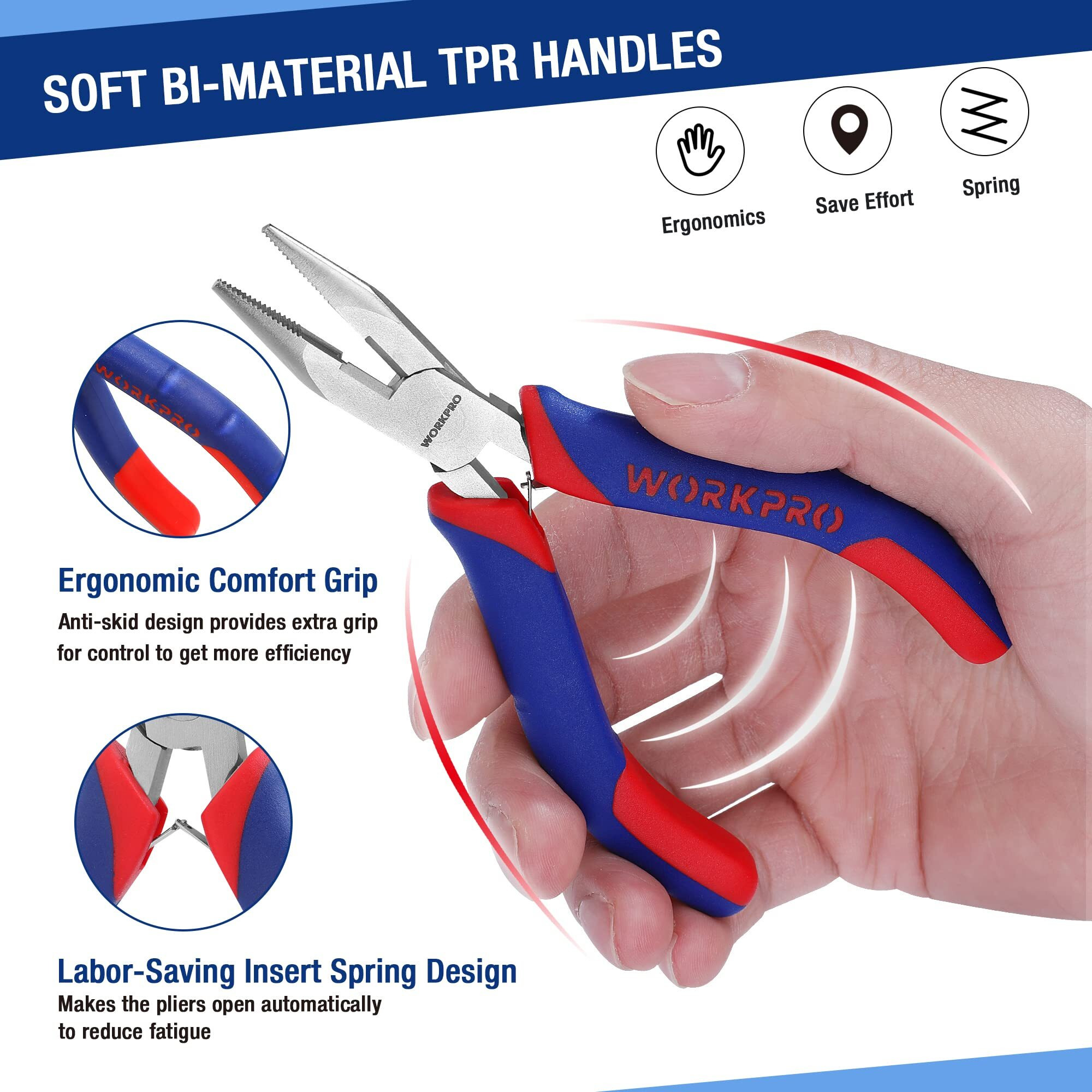Workpro Mini Pliers Set, 3-Piece Small Pliers Tool Kit Includes 4Diagonal Plier, 5Long Nose Plier, 6Needle Nose Plier, For Making Crafts, Repairing Electronic Devices
