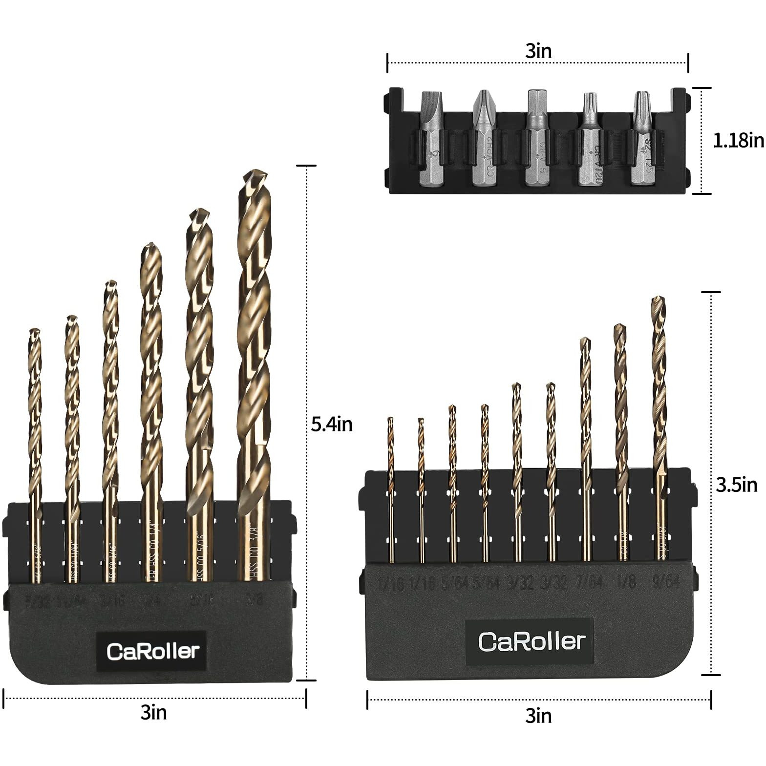 Caroller Drill Bit Set - M35 Cobalt Drill Bit - 15 Pcs High Speed Steel Twist Jobber Length Drill Set 1/16""-3/8"" For Hardened Metal, Stainless Steel, Cast Iron, Wood And Plastic With Round Shank