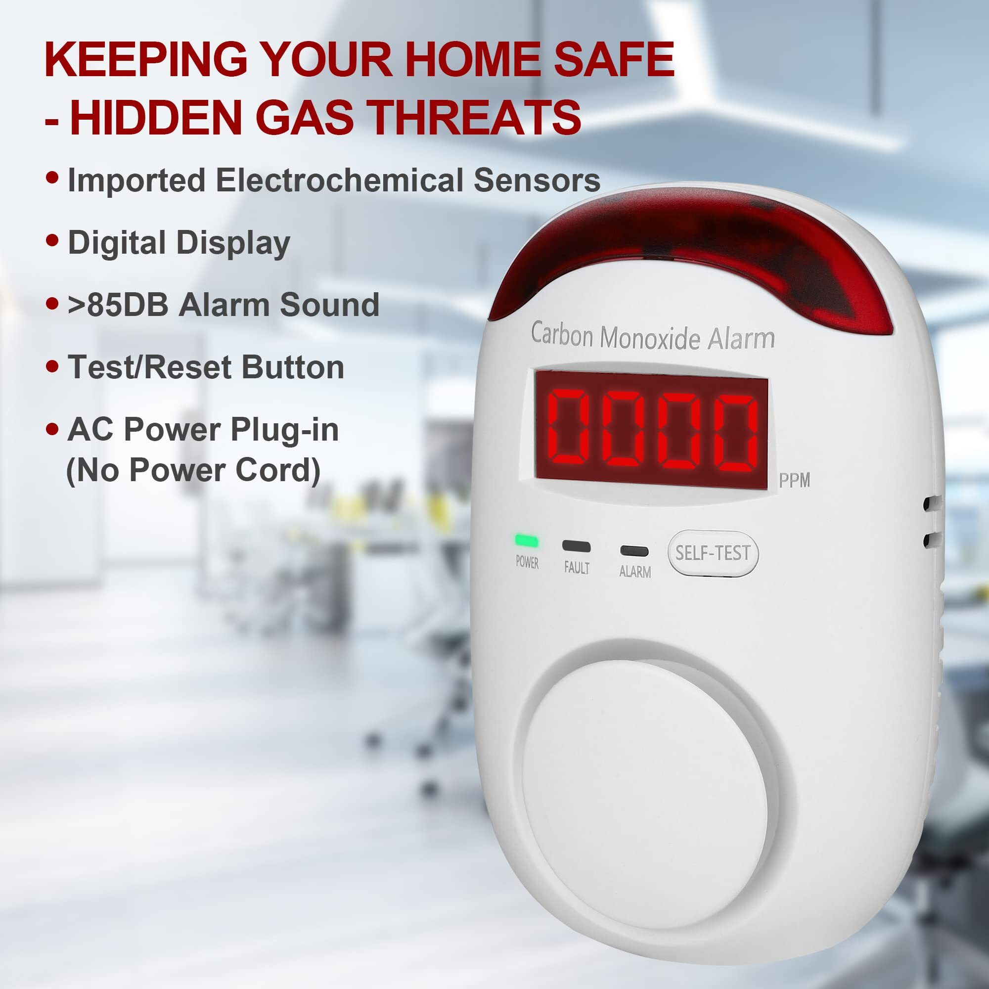 Carbon Monoxide Detector Plug In - Hembisen Portable Carbon Monoxide Detector For Travel,Plug In Co Detector With Digital Display For Apartment/Home/Kitchen,Easy To Read & Install
