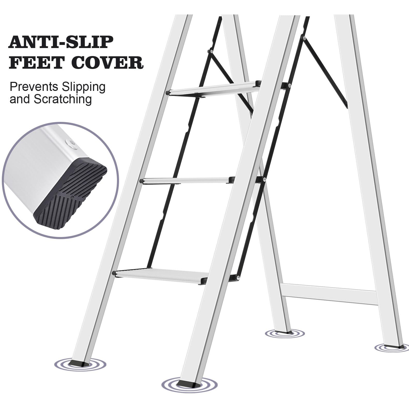 Kingrack Aluminium 4 Step Ladder, Lightweight Step Stool With Non-Slip Pedals, Handrail, Foldable Step Ladder For Kitchen, Garage, Home, Space Saving, Sturdy And Portable, Silver