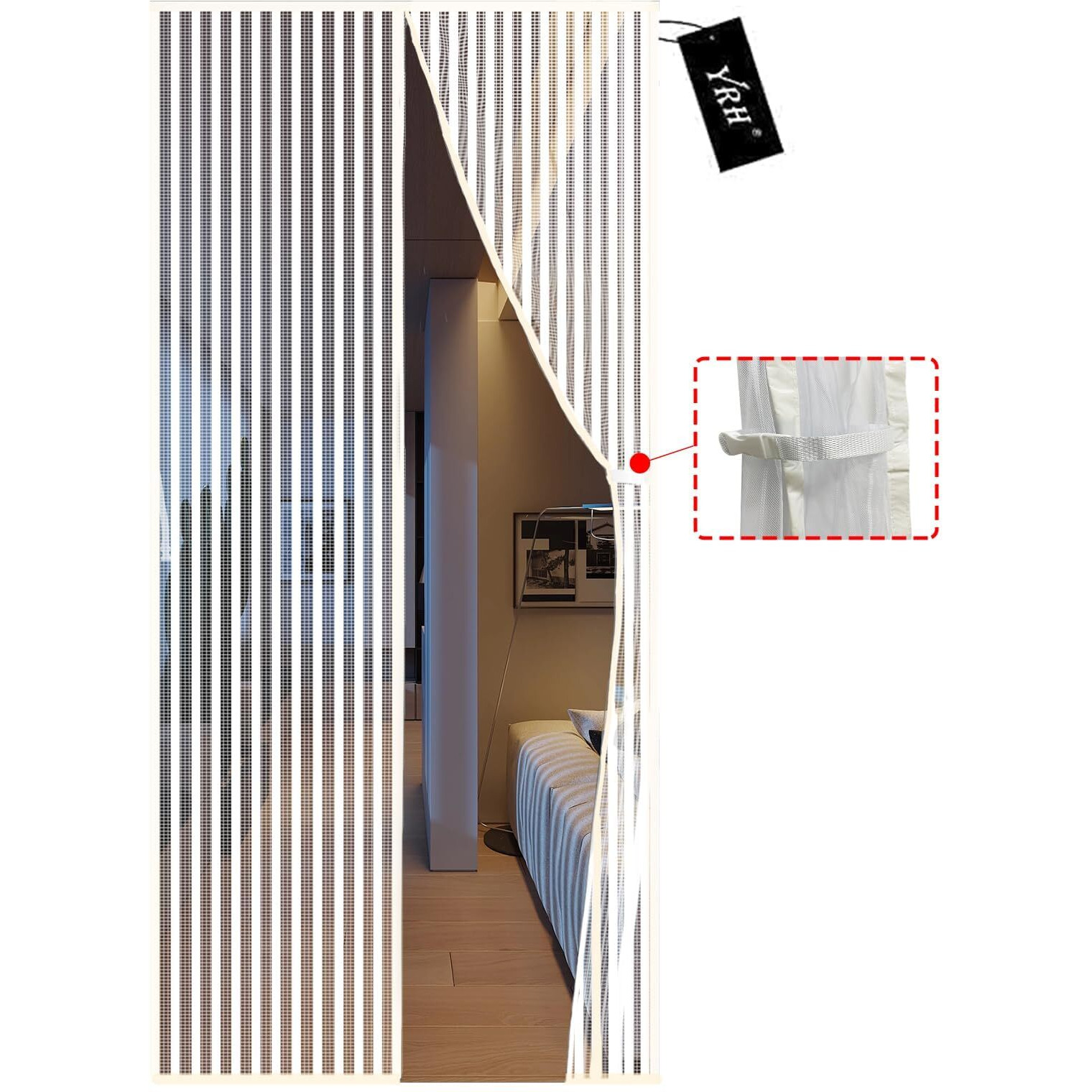 Magnetic Screen Door - Yrh Frame Hook & Loop Heavy Duty Enhanced Screen Mesh,Fit For Door Size30X80 Inch,Screen Itself Size32X82 Inch,Self Sealing,Hands Free Mesh Partition,Polyester - White