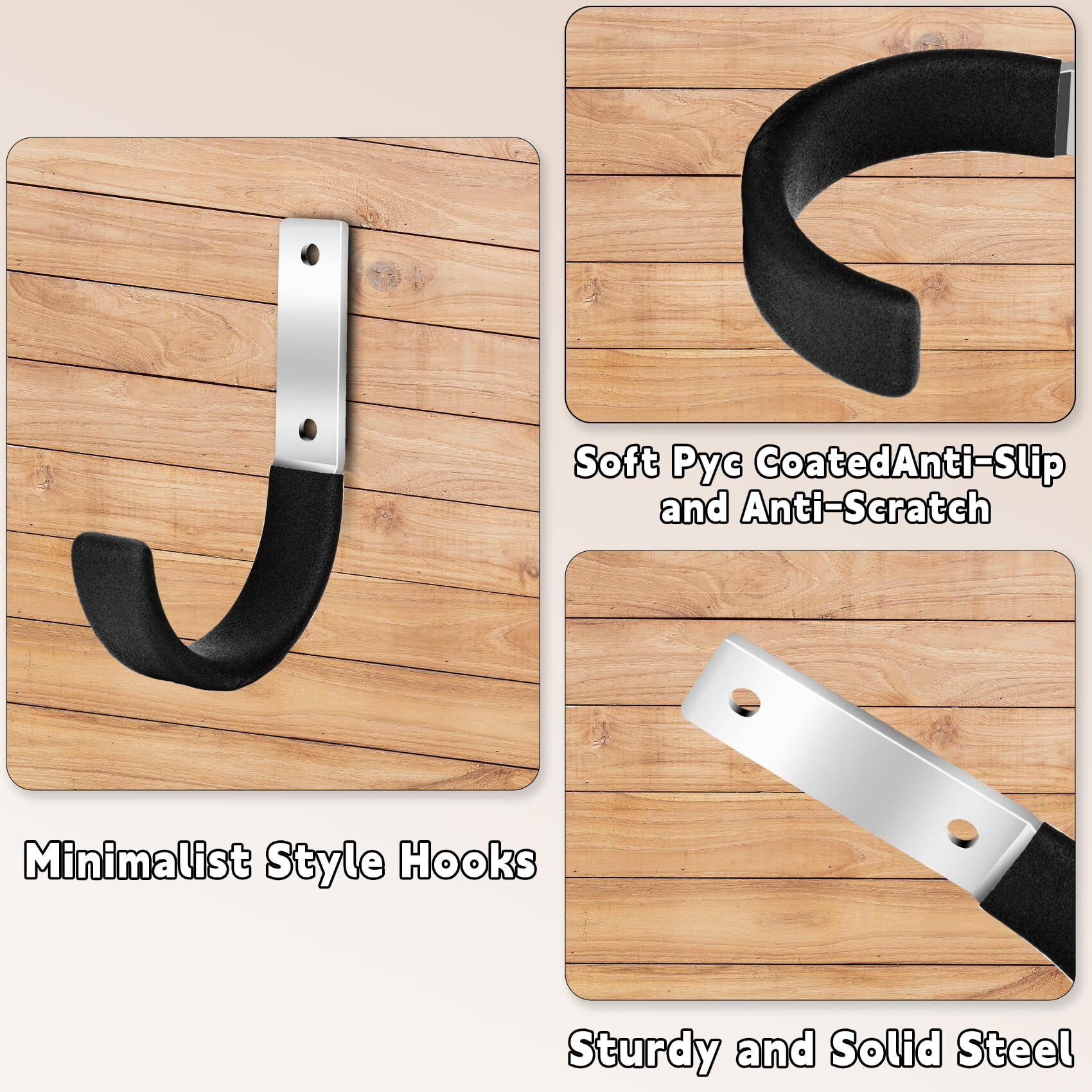 Geewatom Heavy Duty Steel Garage Hooks,Garage Storage Utility Hooks,Heavy Duty Garage Tool Organizer,Steel Wall Mount Hooks, Hose Hanger, Small Garden U Hooks (Black 4 Pack)