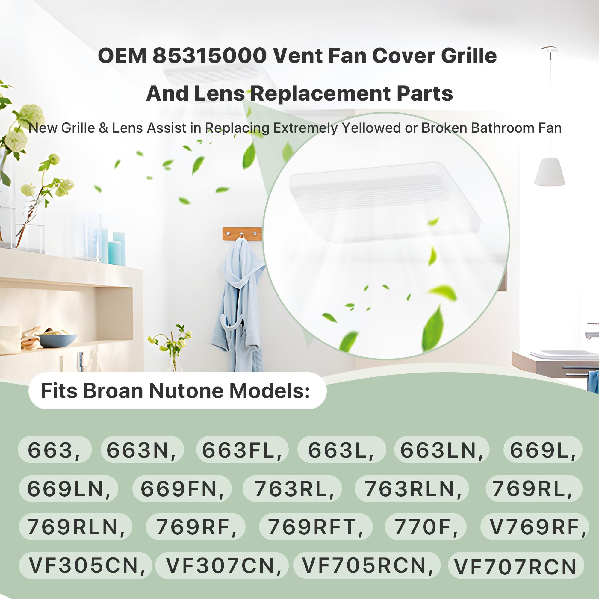 85315000 Vent Fan Cover Grille And Lens Replacement Parts For Nutone Bathroom Ventilation Plastic Cover,Bathroom Fan Exhaust Fits Broan-Nutone 663,663N,663Fl,663Ln,669L,669Ln,669Fn,770F,763Rln,769Rln