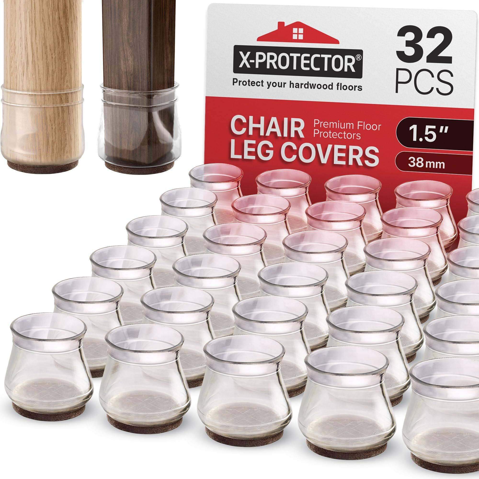 X-Protector 32 Pcs Chair Leg Floor Protectors For Hardwood Floors - Floor Protectors For Chairs - Silicone Chair Leg Floor Protectors - Chair Leg Caps - Furniture Pads (Fit 1.3"" - 2"")