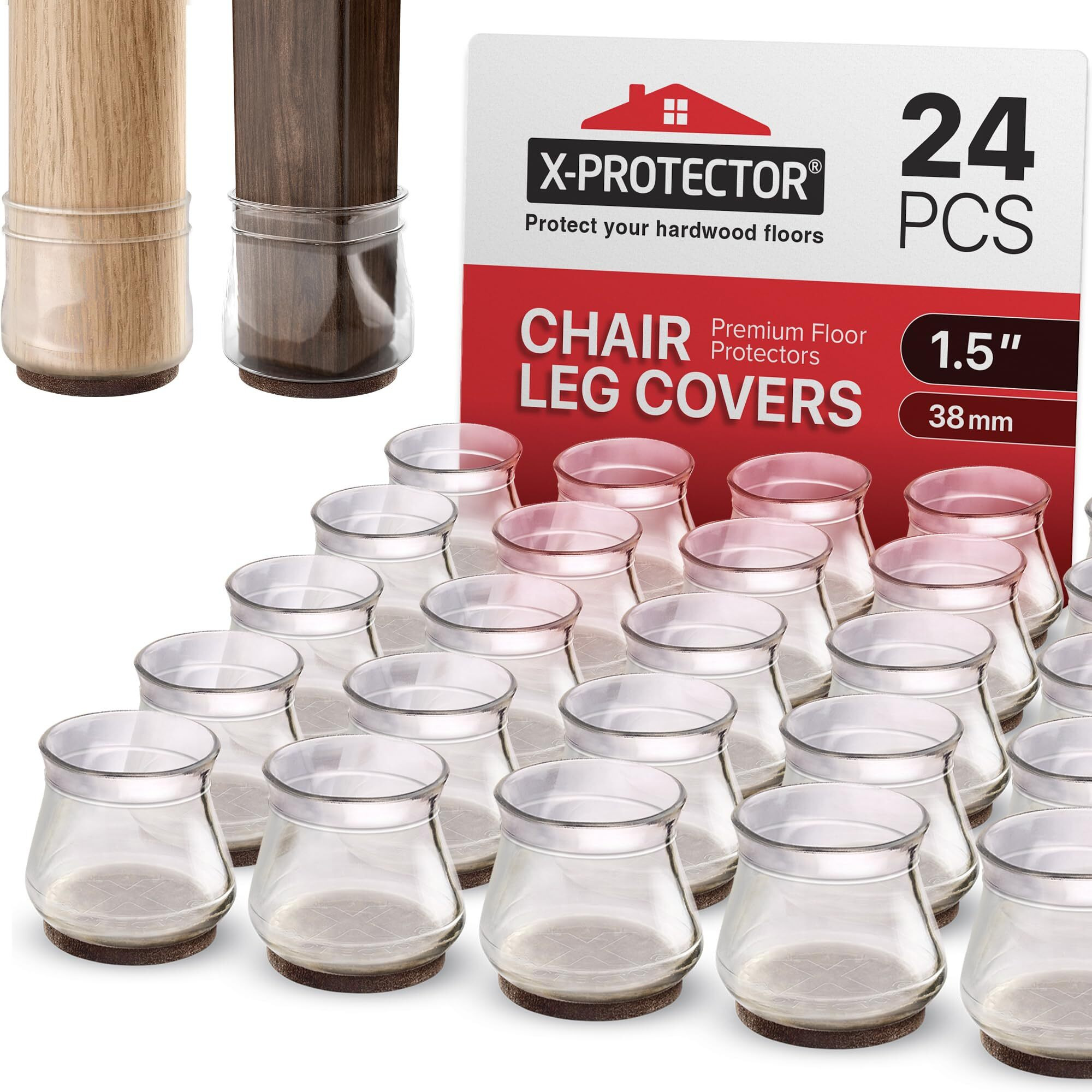 X-Protector 24 Pcs Chair Leg Floor Protectors For Hardwood Floors - Floor Protectors For Chairs - Silicone Chair Leg Floor Protectors - Chair Leg Caps - Furniture Pads (Fit 1.3"" - 2"")