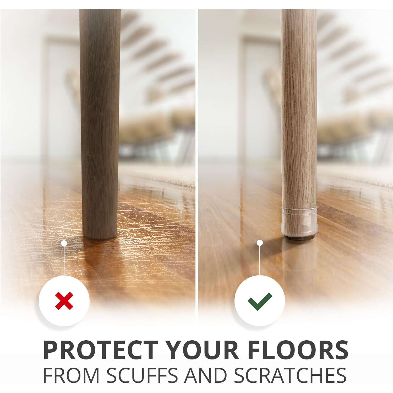 X-Protector 24 Pcs Chair Leg Floor Protectors For Hardwood Floors - Floor Protectors For Chairs - Silicone Chair Leg Floor Protectors - Chair Leg Caps - Furniture Pads (Fit 1.3"" - 2"")