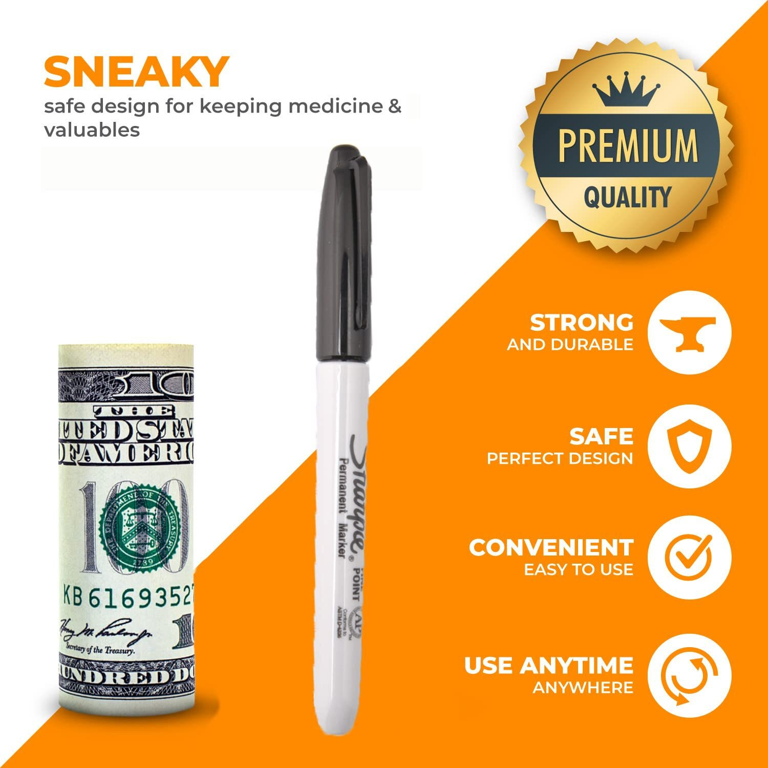 Fake Pen Diversion Safe Marker (2 Pack) - Realistic Pen Diversion Safe - Hidden Secret Compartment Decoy Permanent Marker - Hide And Store Money Waterproof Storage Cash Holder Container Lock