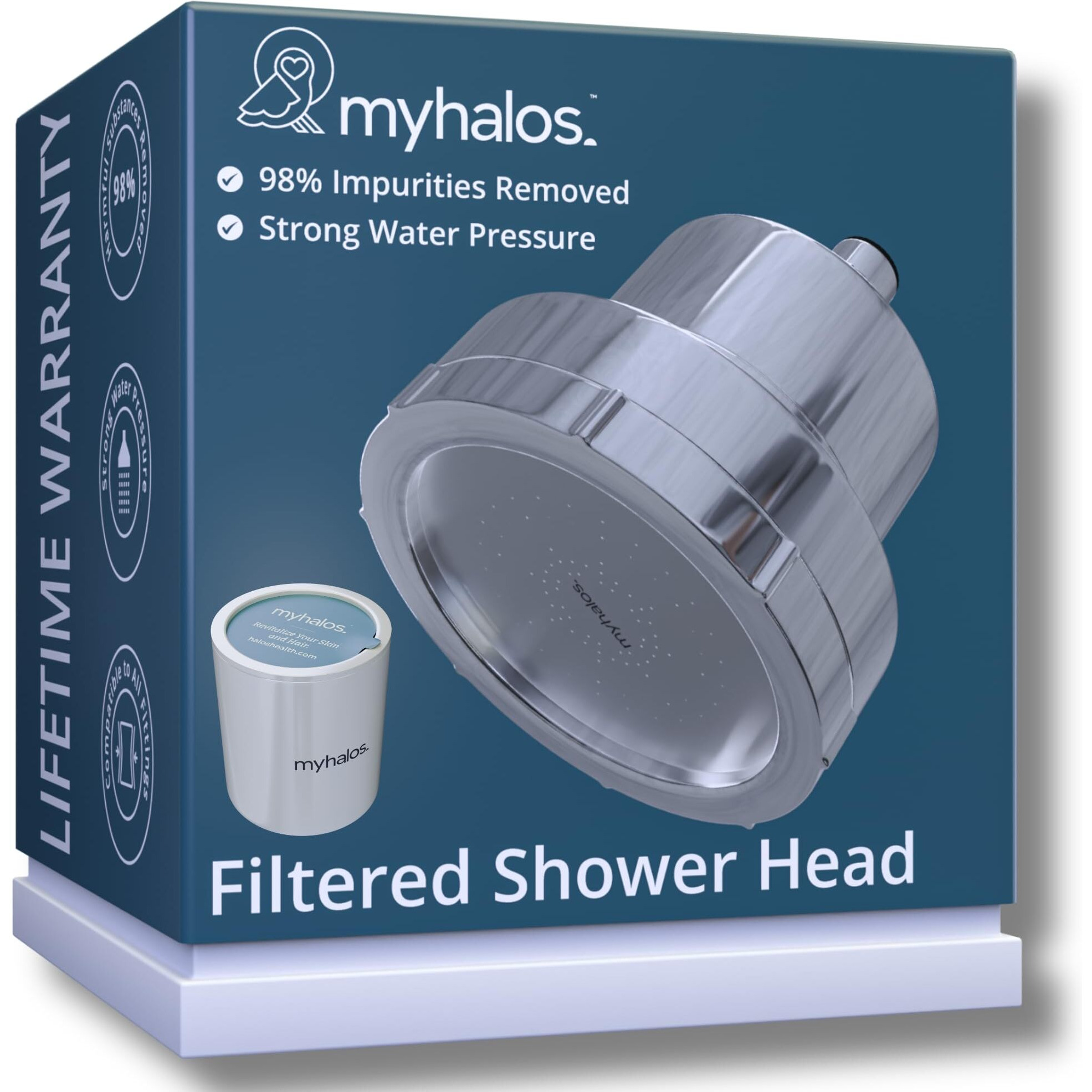 Myhalos Filtered Shower Head For Hard Water - Easy To Install Chlorine Filtered Shower Head High Pressure - Shower Head Filter For Hard Water - Water Softener Shower Head With Filters (Chrome)