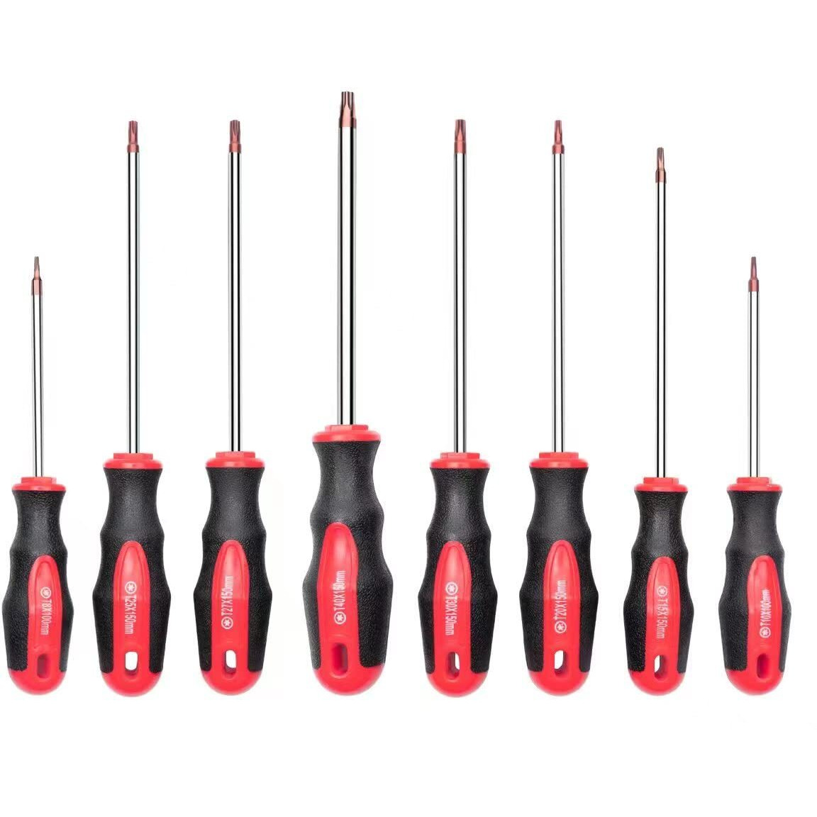Rotation 8Pcs Magnetic Tip Torx Screwdriver Set, 8 Torx Star Screwdrivers, T8, T10, T15, T20, T25, T27, T30, T40 Red Tip | Red, Gloss, S2 Steel