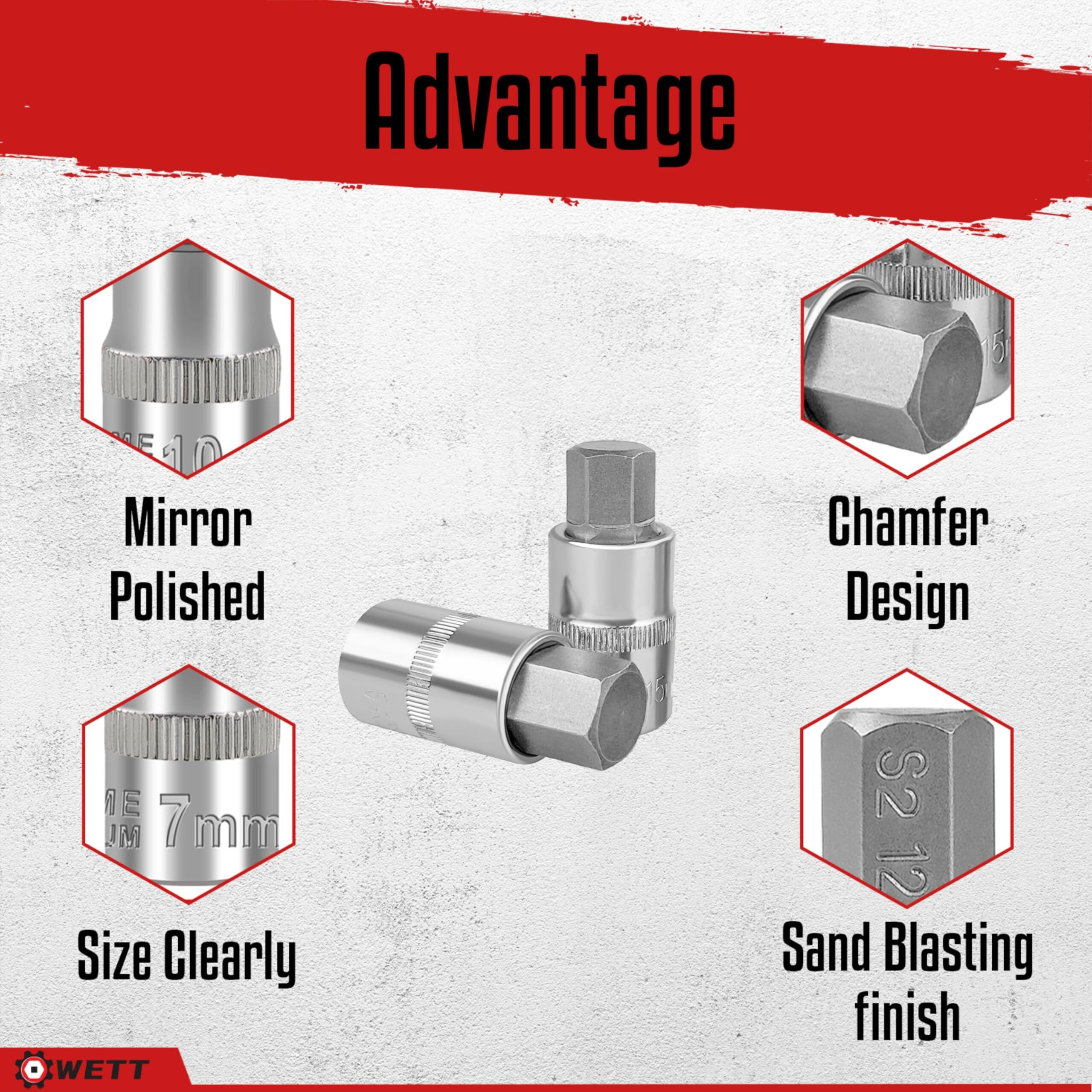 Wett 32Pcs Master Hex Bit Socket Set, Allen Socket Set, 1/4'', 3/8', 1/2'' Hex Drive Sockets, Sae And Metric, 5/64 Inch To 3/4 Inch And 2Mm To 19Mm, S2 Steel & Cr-V Steel