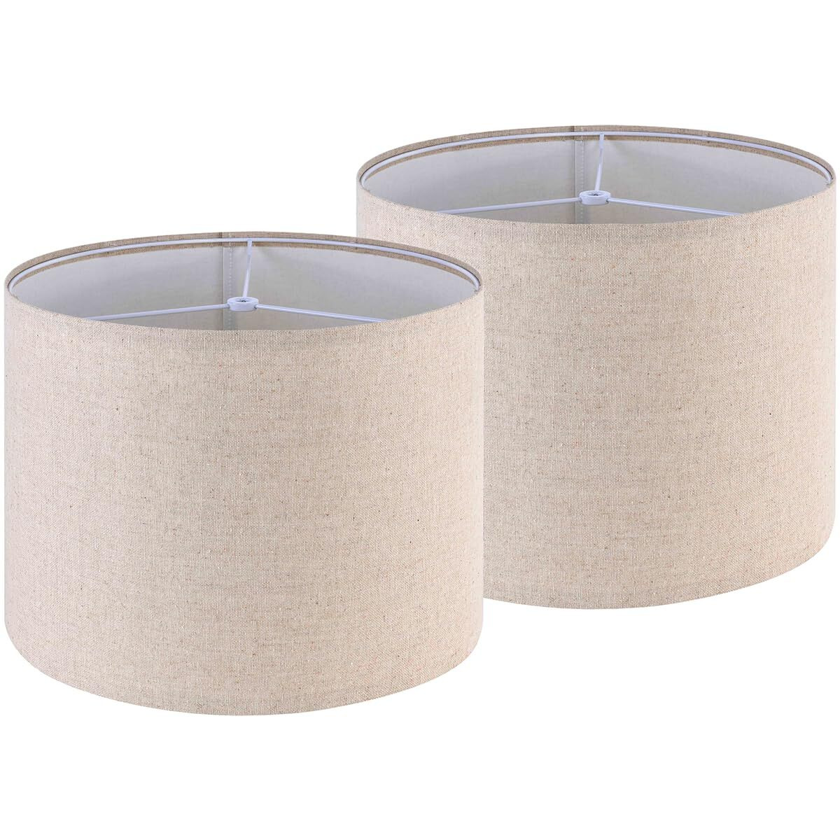 Go&So Drum Lamp Shades Set Of 2 Medium,Oatmeal Linen Lamp Shade 13"&quotTop X 13"&quotBottom X 10"&quotHigh(Spider),Replacement Lamp Shades For Floor Lamps,Table Lamp Shade,Hand Crafted Lampshade,Assembly Required