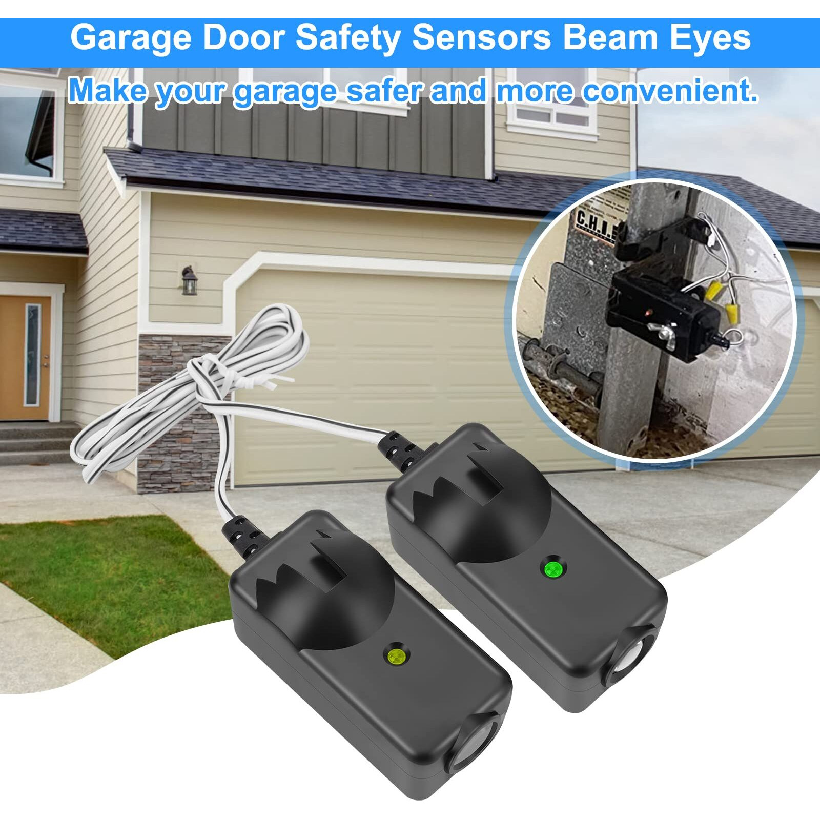 Garage Door Sensor Beam Eyes, Garage Door Safety Sensor Replacement Parts Compatible With Liftmaster/Sears/Craftsman After 1997 (41A5034, 801Cb-P) No Bracket