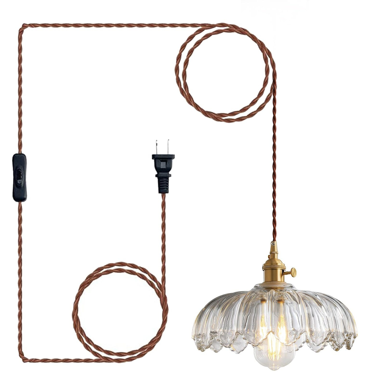 Xzhgcee Plug In Pendant Light Fixtures, Plug In Hanging Light Glass Pendant Light, Pendant Lighting For Kitchen Island, Bedroom, Dining Room, Living Room, E26 No Bulb