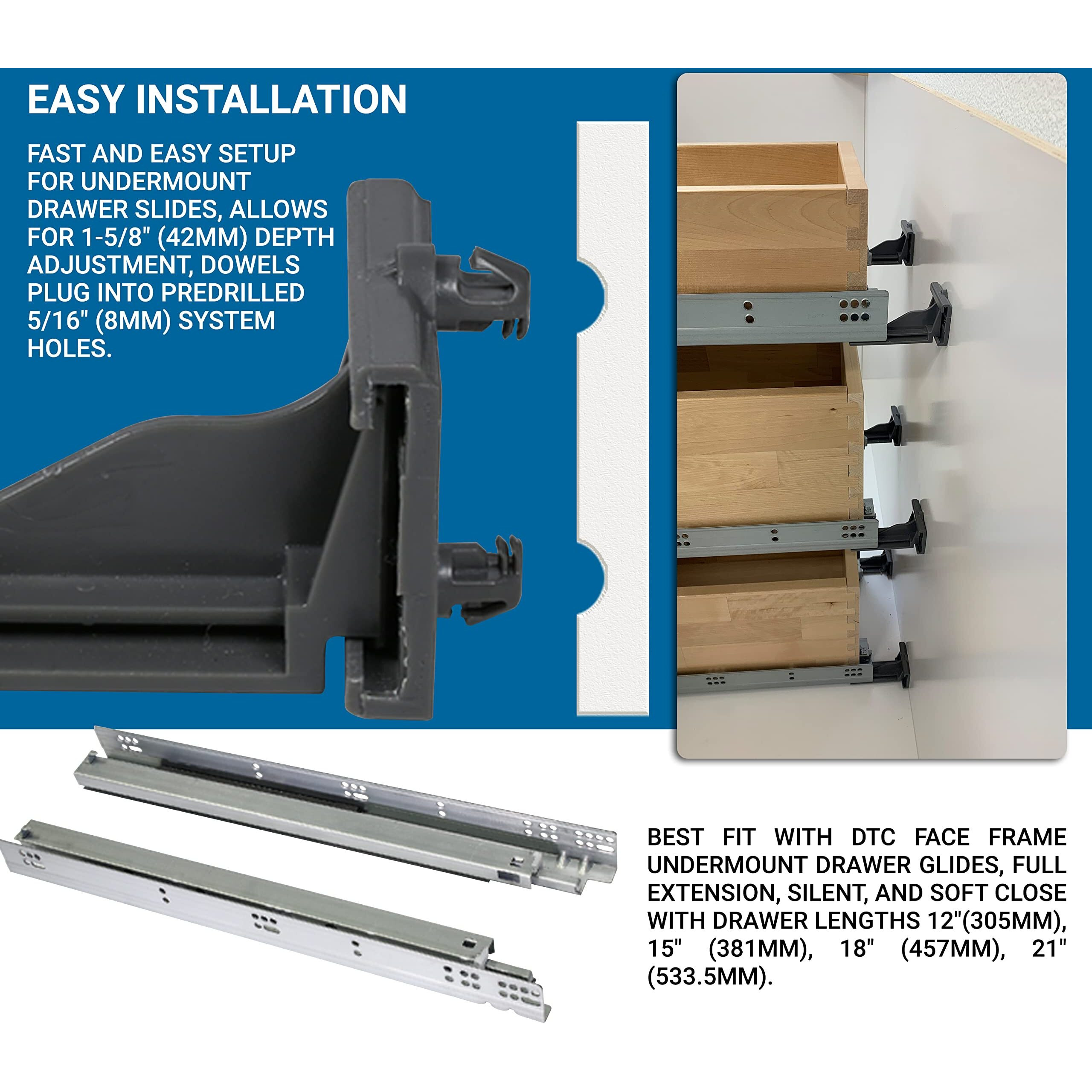 6 Pack Dtc Rear Mounting Brackets Heavy Duty Drawer Slide Socket Plastic Grey Color For Dtc Undermount Drawer Glides With Lengths 12""(305Mm), 15"" (381Mm), 18"" (457Mm), And 21"" (533.5Mm) - Oga03
