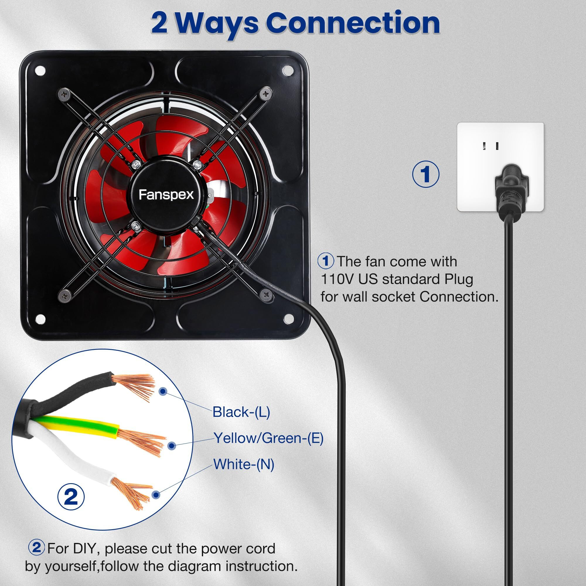 Fanspex 10"" Exhaust Fan For Kitchen, Wall Mount Household Ventilation Fans For Workshop Attic Garage Shed Greenhouse Barn, 62W Low Consumption, High Velocity 1260 M/H (741 Cfm) Air-Volume