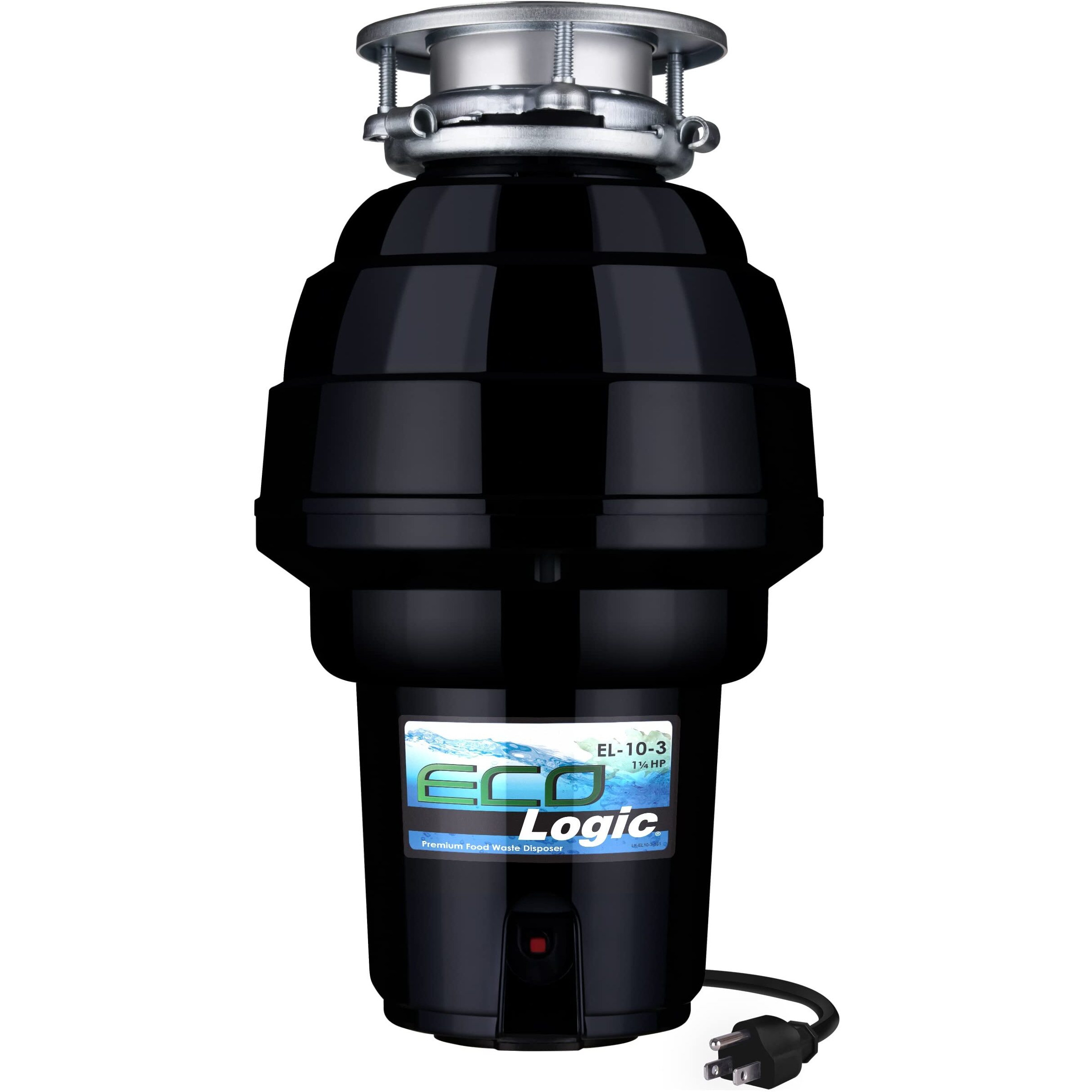 Eco Logic 1 1/4 Horsepower Garbage Disposal With Removeable Splash Guard, Attached Power Cord And Standard 3-Bolt Mounting System, Continuous Feed Disposer