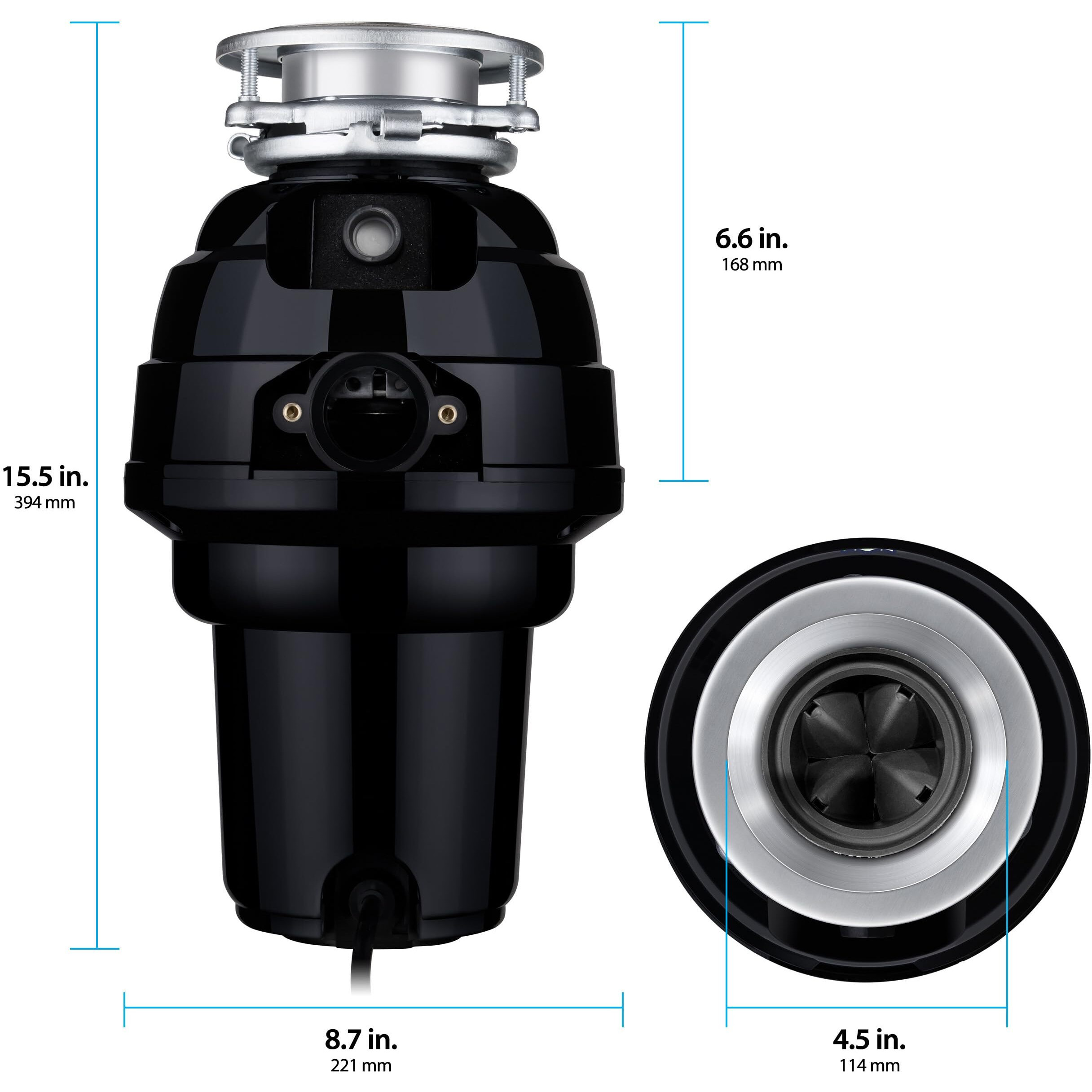 Eco Logic 1 1/4 Horsepower Garbage Disposal With Removeable Splash Guard, Attached Power Cord And Standard 3-Bolt Mounting System, Continuous Feed Disposer