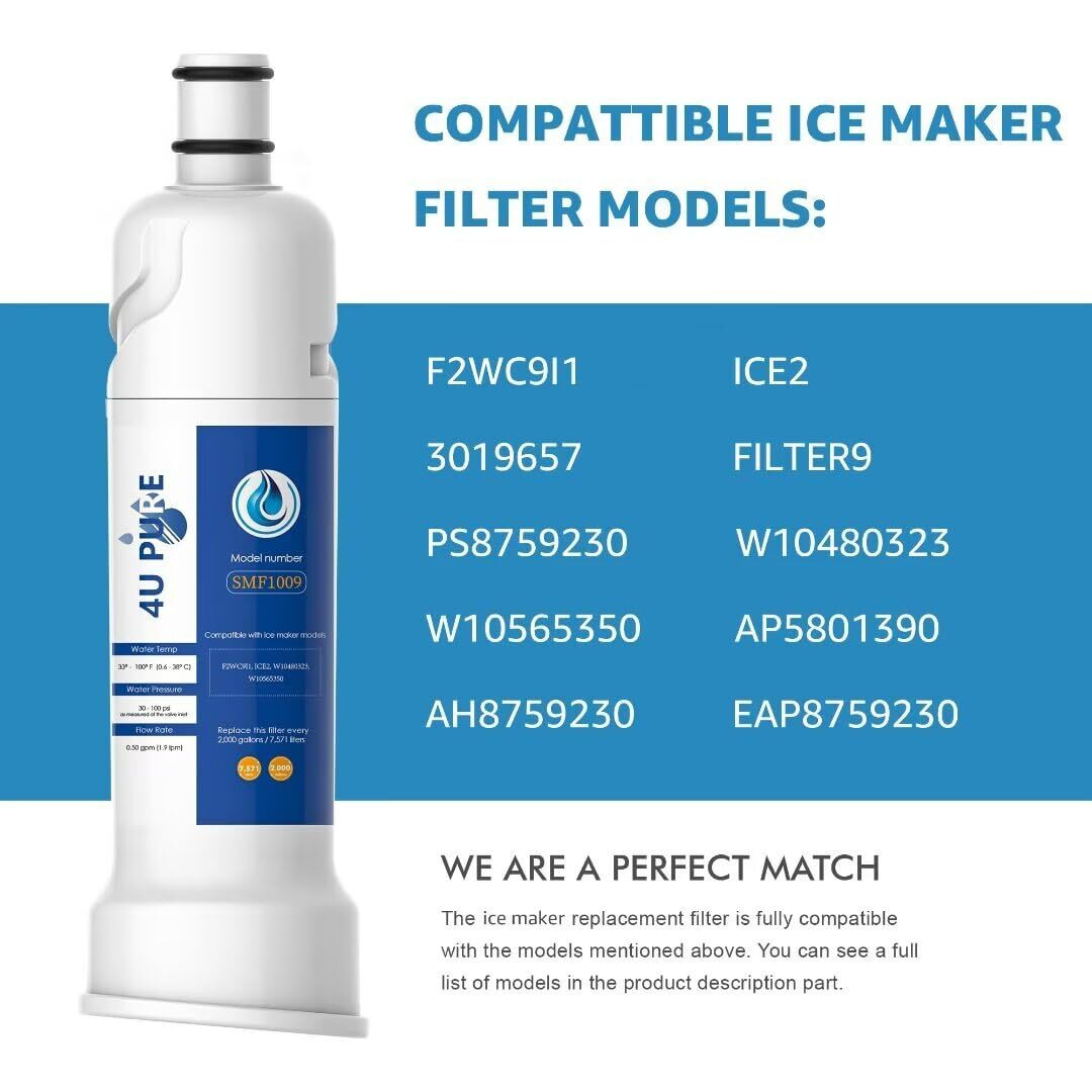 Replacement For Ice2, F2Wc9I1, Filter 9, W10565350, P6Rfwg2K, Ps8759230 W10480323, Ice Maker Filter, Used In 50 Ib Ice Maker Machines - Pack Of 3