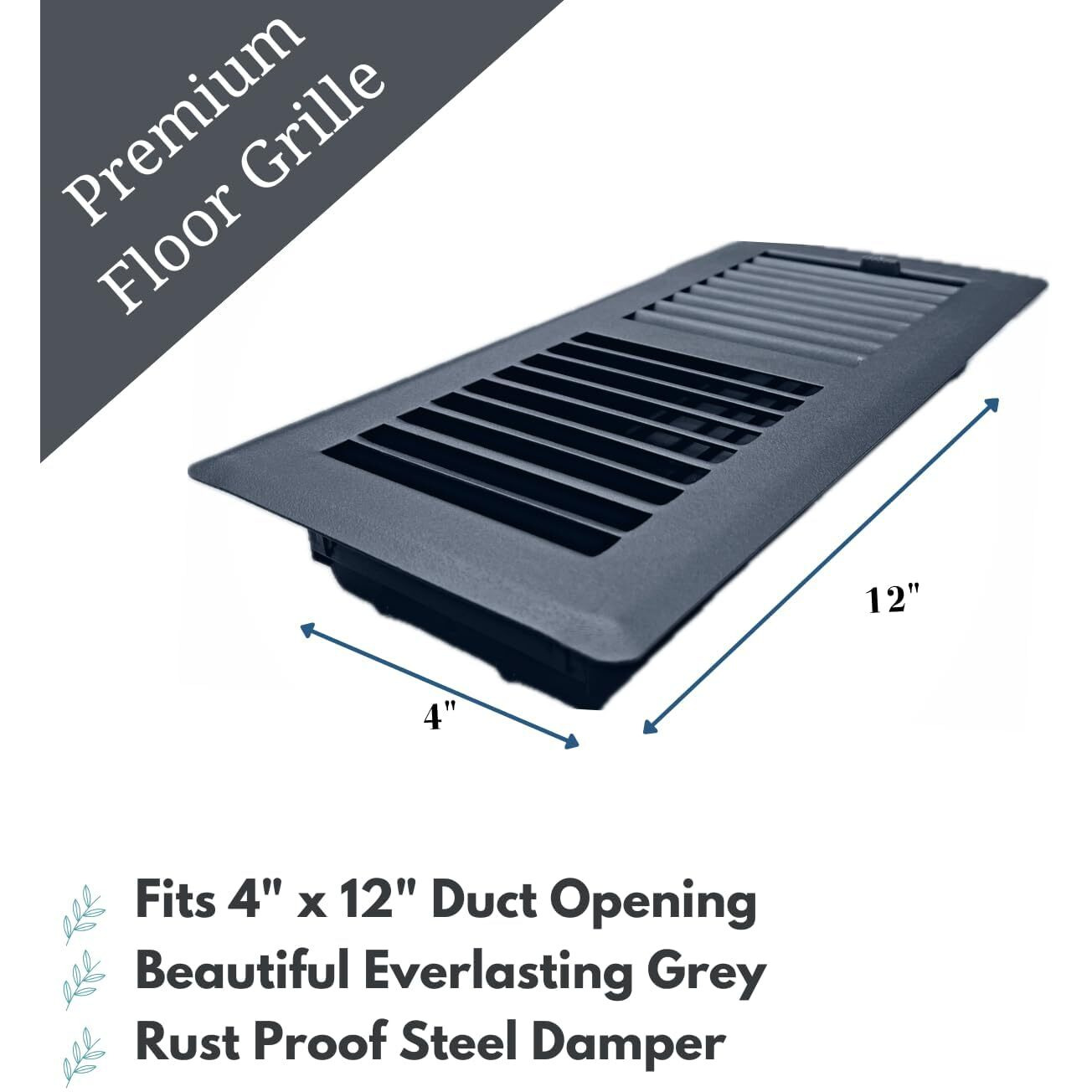 Sierra Grates Precision Flow 4"&quotX 12"" Steel Floor Register - 2 Way Louvered Design,Grey Finish - Premium Home Vent Covers, Durable & Decorative - Fits 4"&quotX 12"" Duct Openings, Easy Installation
