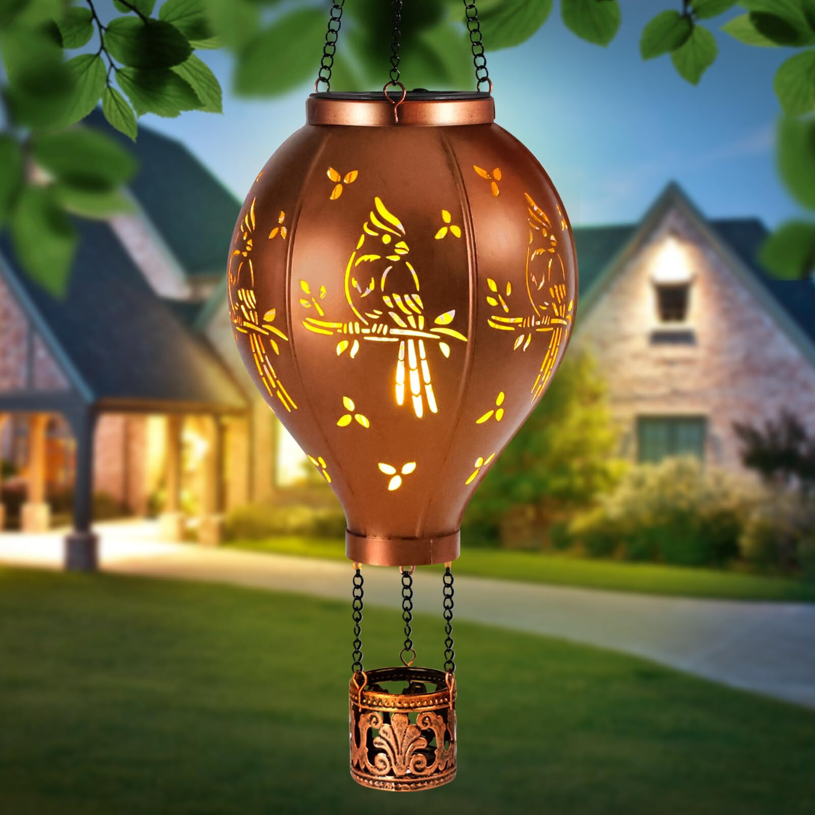 Solar Lanterns Outdoor Waterproof Cardinal Hot Air Balloon Metal Hanging Led Lantern Decoration Garden,Patio,Yard,Porch For Christmas Decor Gifts For Women Mom Friends