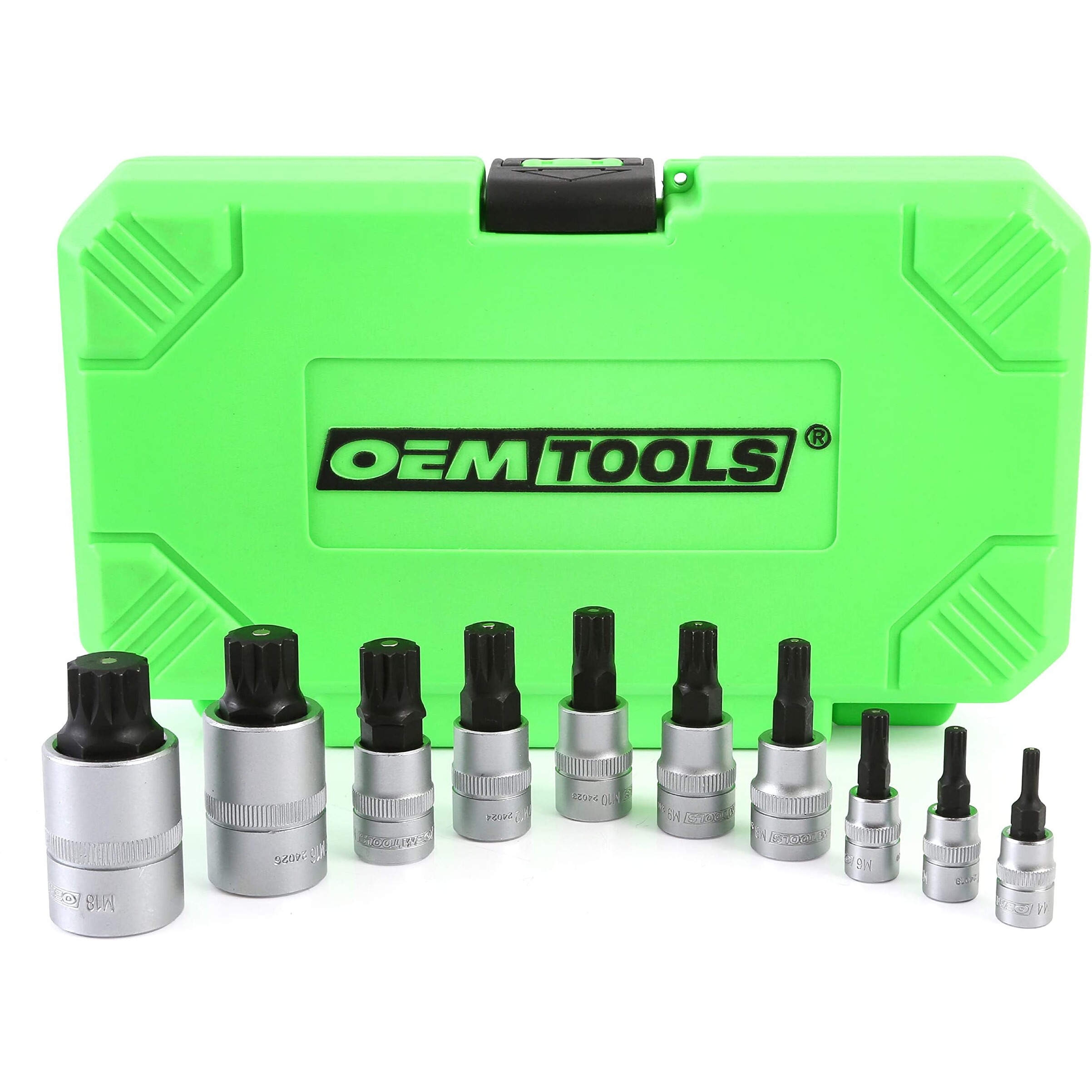 Oemtools 23906 Triple Square Bit Set, Spline Socket Set 10 Piece, Magnetic Triple Square Socket Set, Triple Square Sockets Ideal For Automotive Repairs, Rust-Resistant Finish, M4-M18 Sizes
