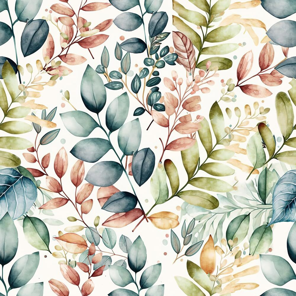 Beetal Colorful Leaf Green/Teal/Grass/Brown Botanical Peel And Stick Wallpaper Easy Peel Off Contact Paper Stick On Adhesive Wall Paper For Bathroom Waterproof Renter Friendly
