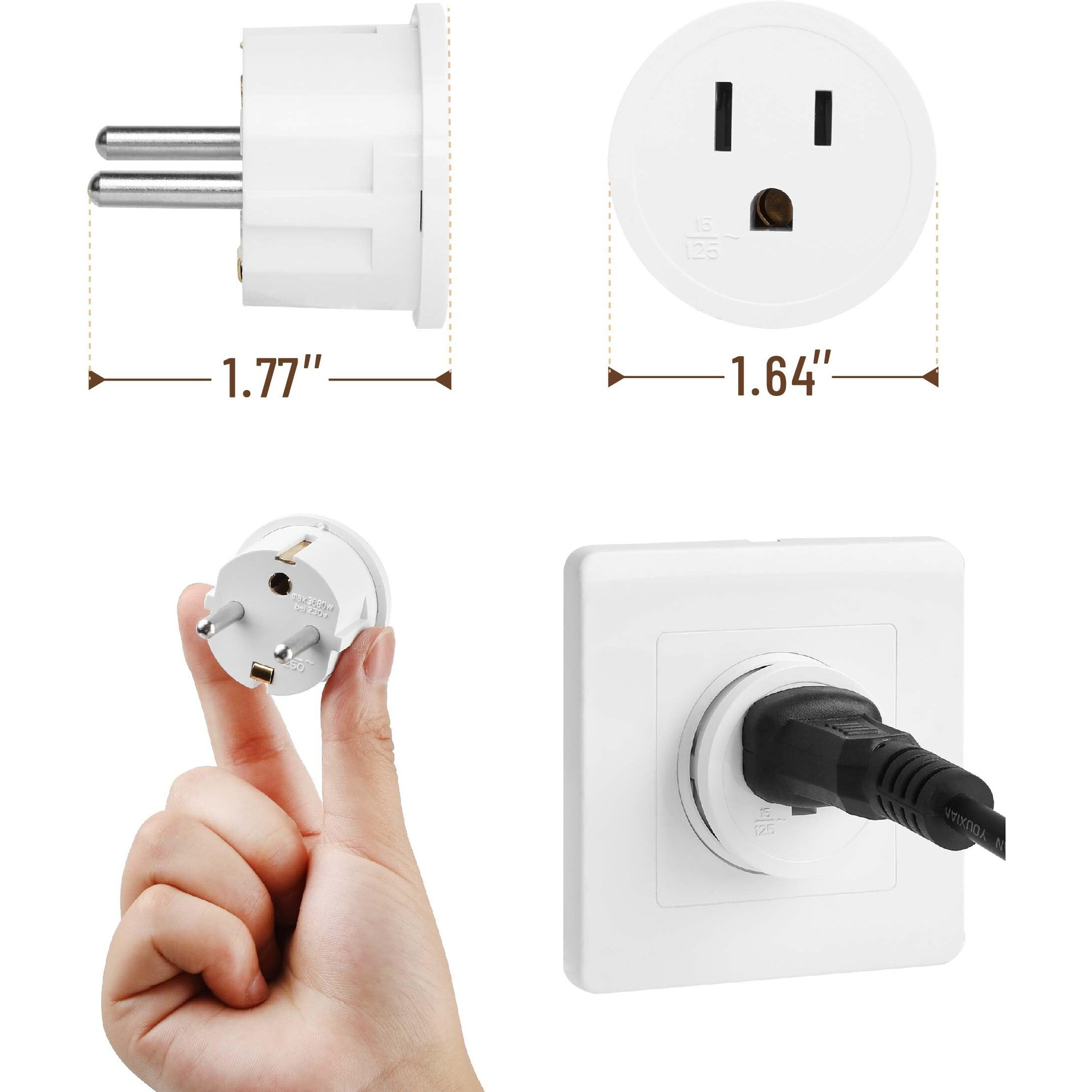 Bates- European Travel Plug Adapter, 6 Pack, Type E/F, European Plug Adapter, Us To Europe Plug Adapter, Adapter For Europe Plug, Us To Eu Plug Adapter, Travel Adapter Europe, Plug Adapter Europe