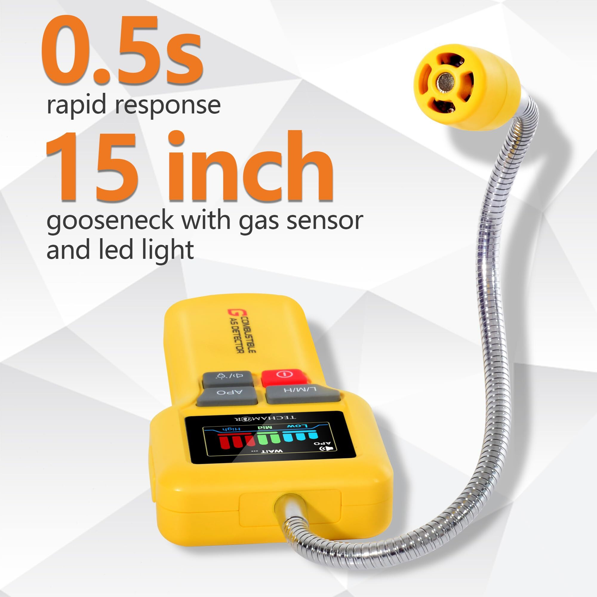Gas Leak Detector, Protectmeter Natural Gas Leak Detector For Home/Rv, Portable Propane Gas Detector With Audio & Video Alarm (Yellow)
