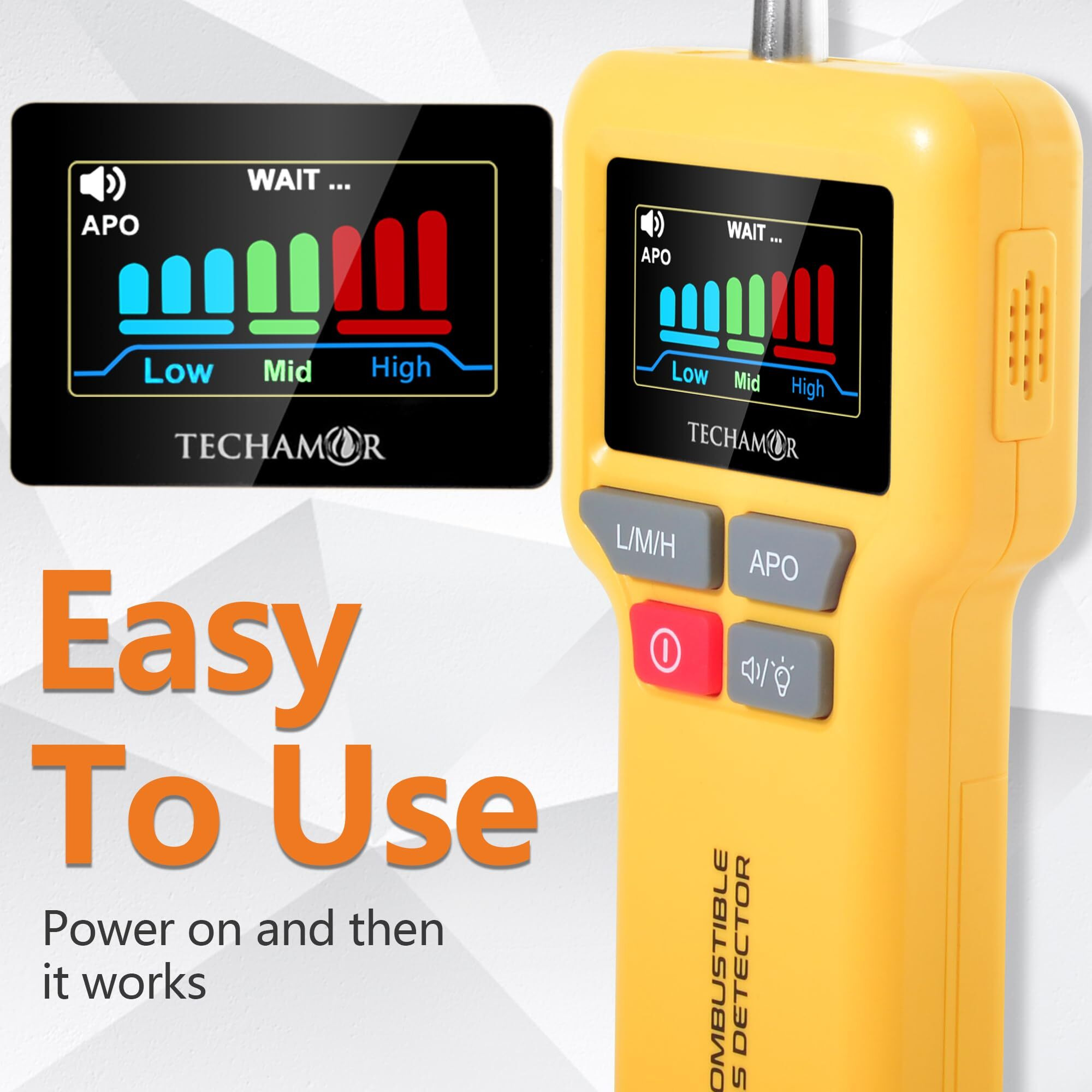 Gas Leak Detector, Protectmeter Natural Gas Leak Detector For Home/Rv, Portable Propane Gas Detector With Audio & Video Alarm (Yellow)