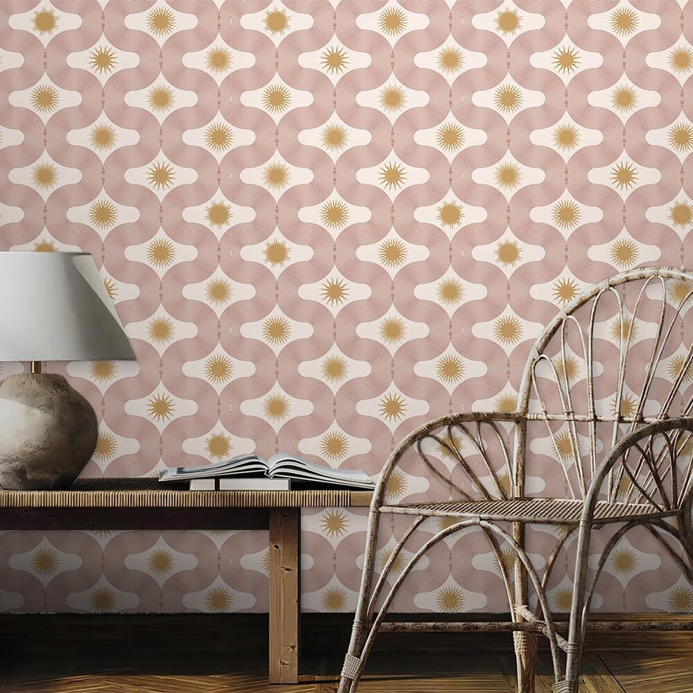 Redamancy Boho Beige/Yellow Modern Abstract Art Mosaic Sun Geometric Peel And Stick Wallpaper Stick On Contact Paper Vintage Wall Paper Easy Peel Off For Nightstand Drawer Cabinet Renter