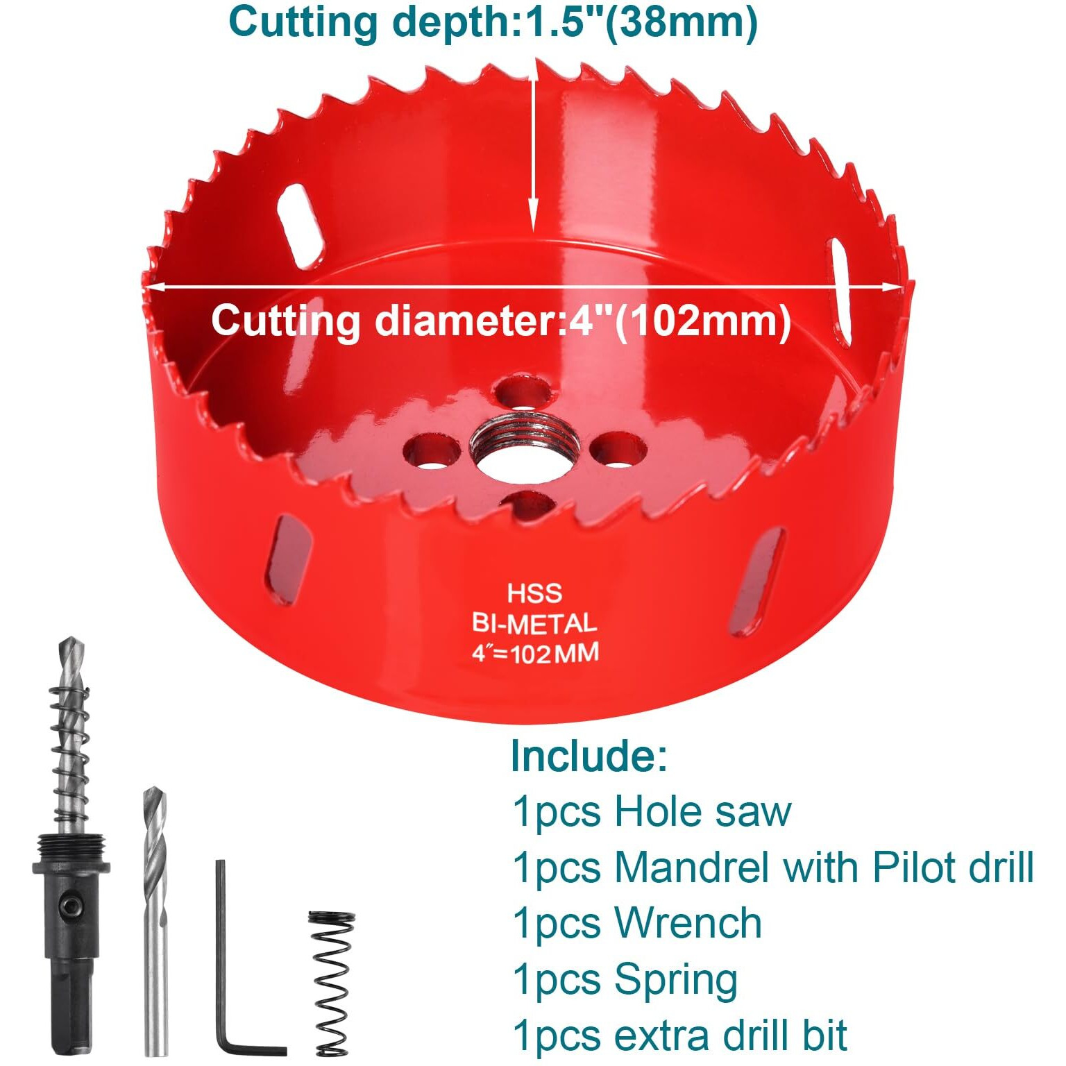 4 Inch / 102Mm Hole Saw For Wood, Plastic Board, Ceiling, Drywall, Plasterboard, And Metal Sheet - Hss Bi-Metal Hole Cutter With Pilot Drill Bit