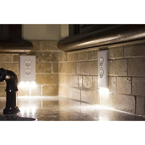 4 Pack - Wall Plate Night Light - Hello Light - Led Night Lights Built Into Electrical Outlet Wall Plates - Turn Nightlight On/Off Automatically (D  Cor, White)
