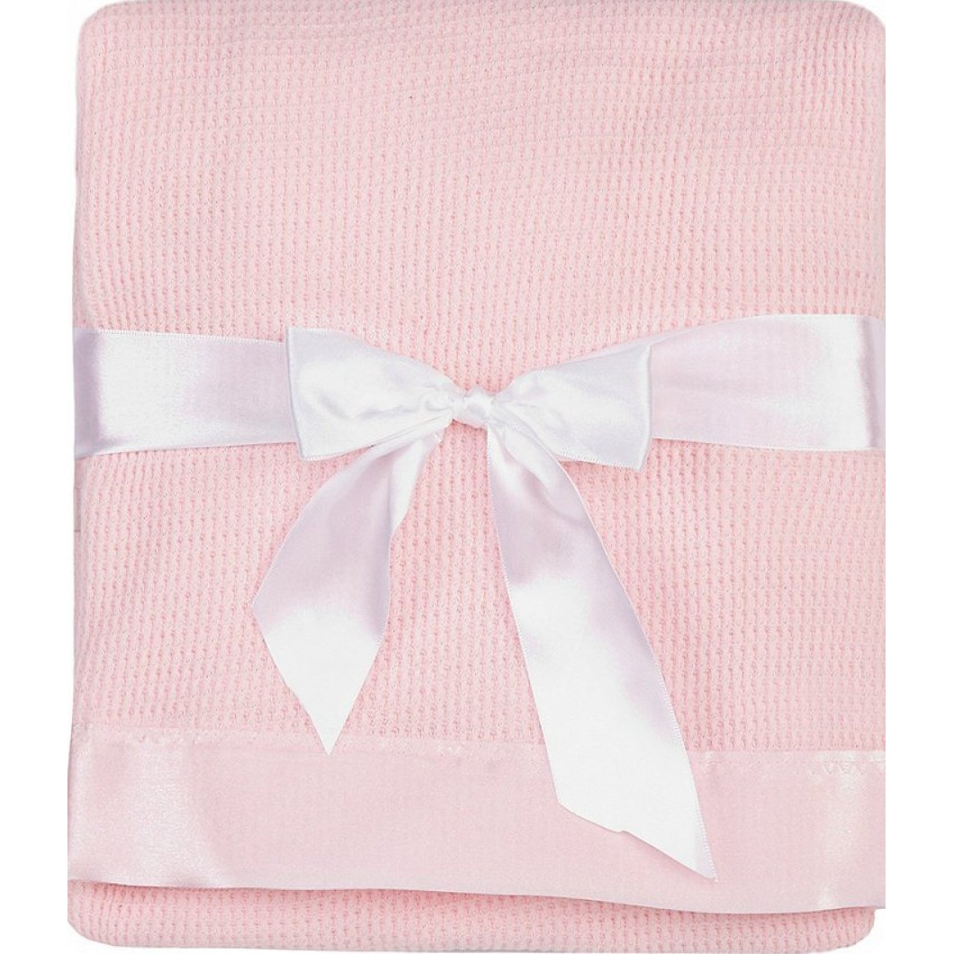 Thermal Waffle Weave Baby Blanket With Satin Nylon Trim (Pink)