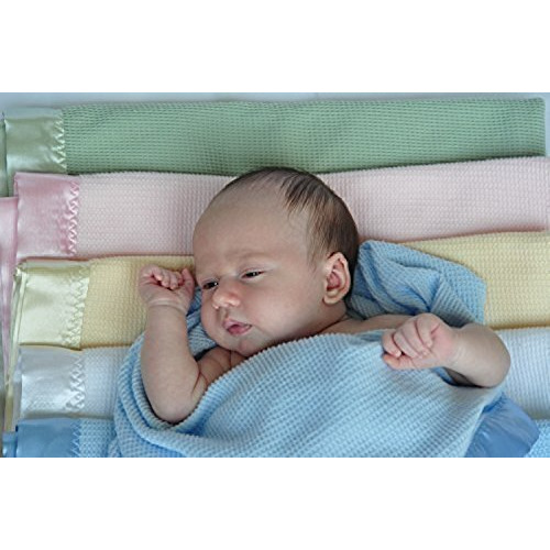 Thermal Waffle Weave Baby Blanket With Satin Nylon Trim (Pink)