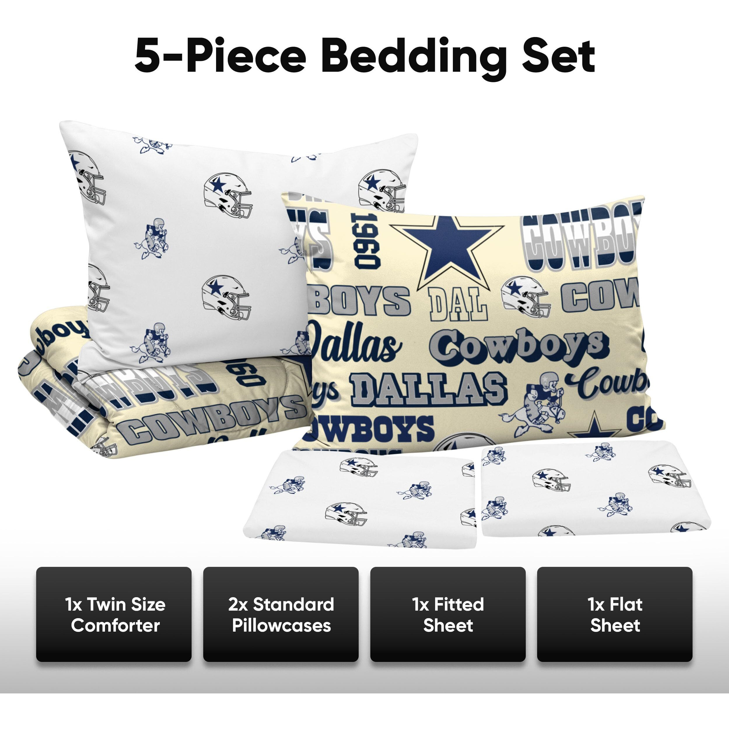 Foco Dallas Cowboys Nfl Retro Bed In A Bag Comforter Bedding 5 Piece Full Set