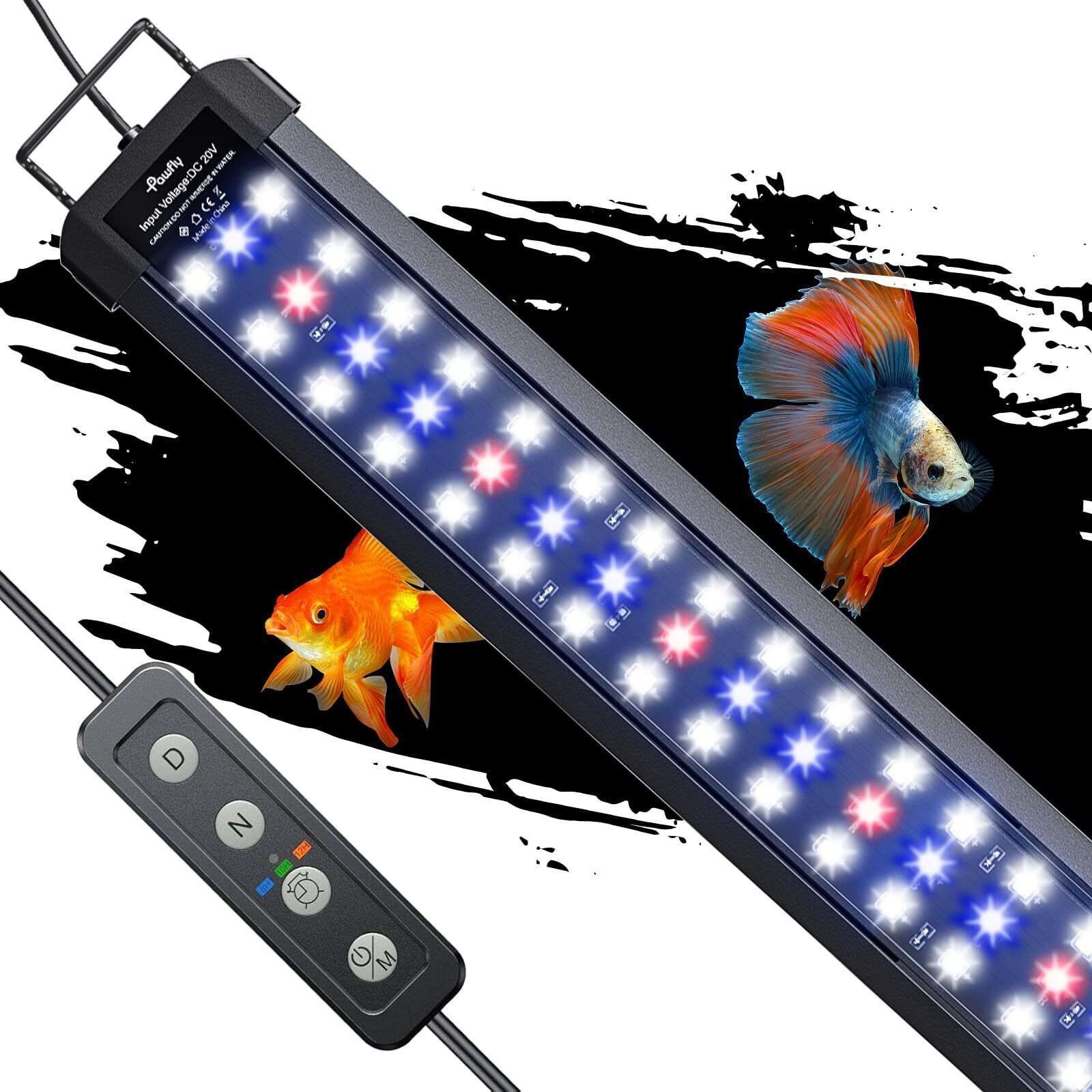 Pawfly 26W Aquarium Led Light For 36 To 42 Inch Extendable Fish Tank Light With Full Spectrum Brilliant White Blue Red Lights With Daytime & Night Modes Timer Auto On/Off Adjustable Brightness