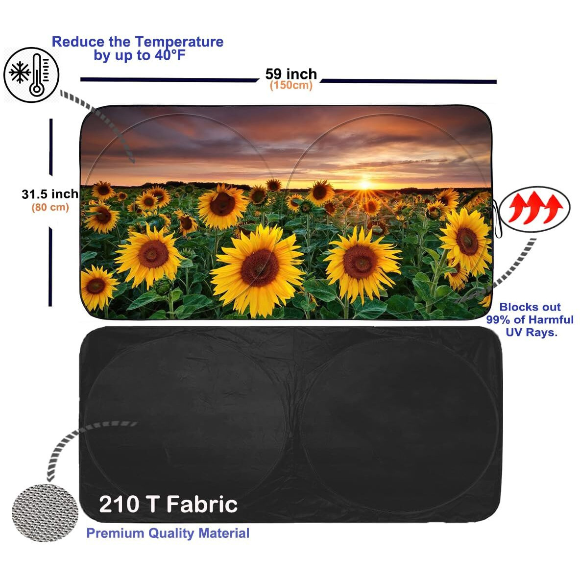 Gven Windshield Sun Shade For Car, Foldable Sunflower Vehicle Sun Visor Shade For Car Windshield Sunshade Heat Reduction Blocks Uv Rays For Pickup Truck Suv (Sunflower, S)