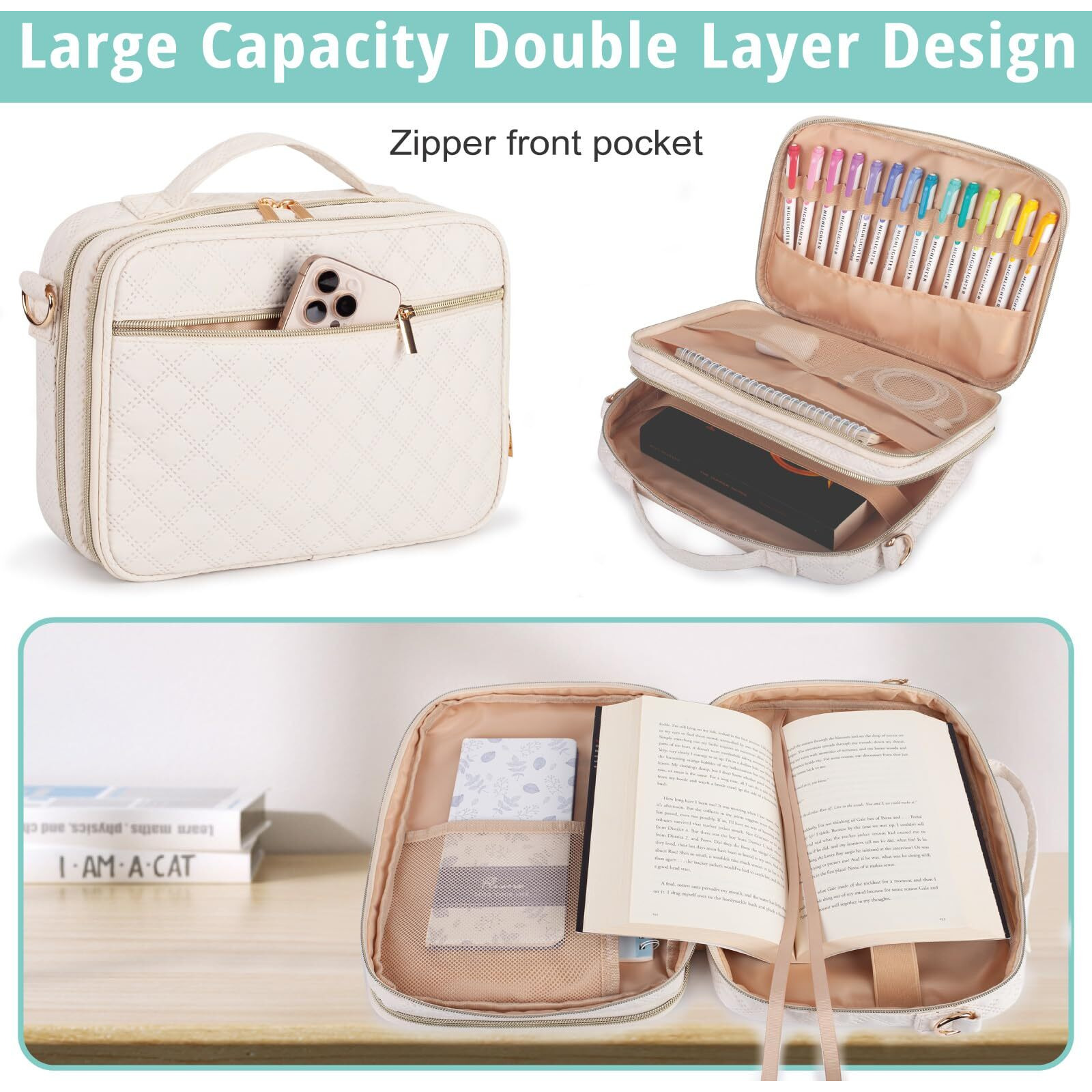 Bunnychill 2 Compartment Bible Cover For Women,Large Bible Case With Handles Shoulder Strap,Carrying Bible Bag Scripture Case Church Bag Bible Protective With Pocket