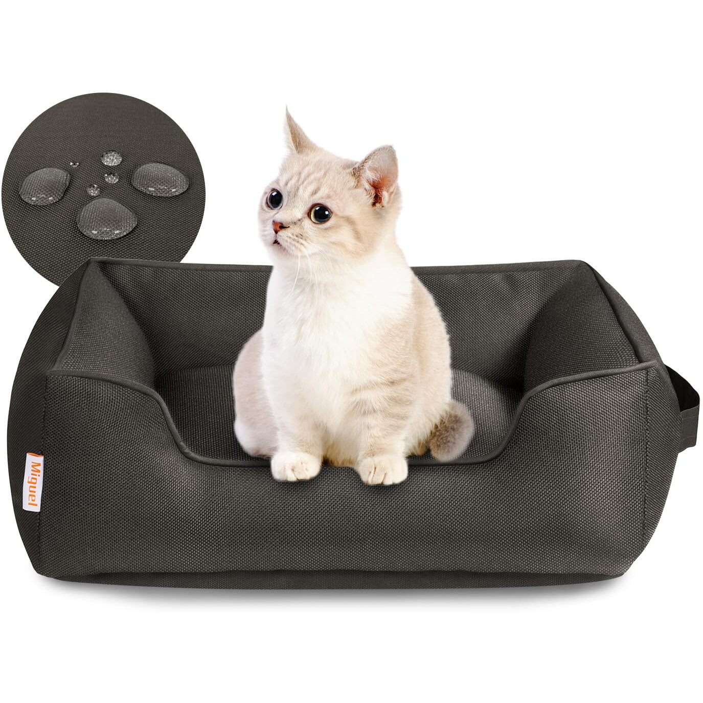 Miguel Outdoor Waterproof Cat Bed With Side, Oxford Durable Dog Bed For Small Dog Easy Clean, All Weather Rectangle Medium Pet Bed Bolster Tough Puppy Bed Scratch Resistant Removable Cover, 20 Inches