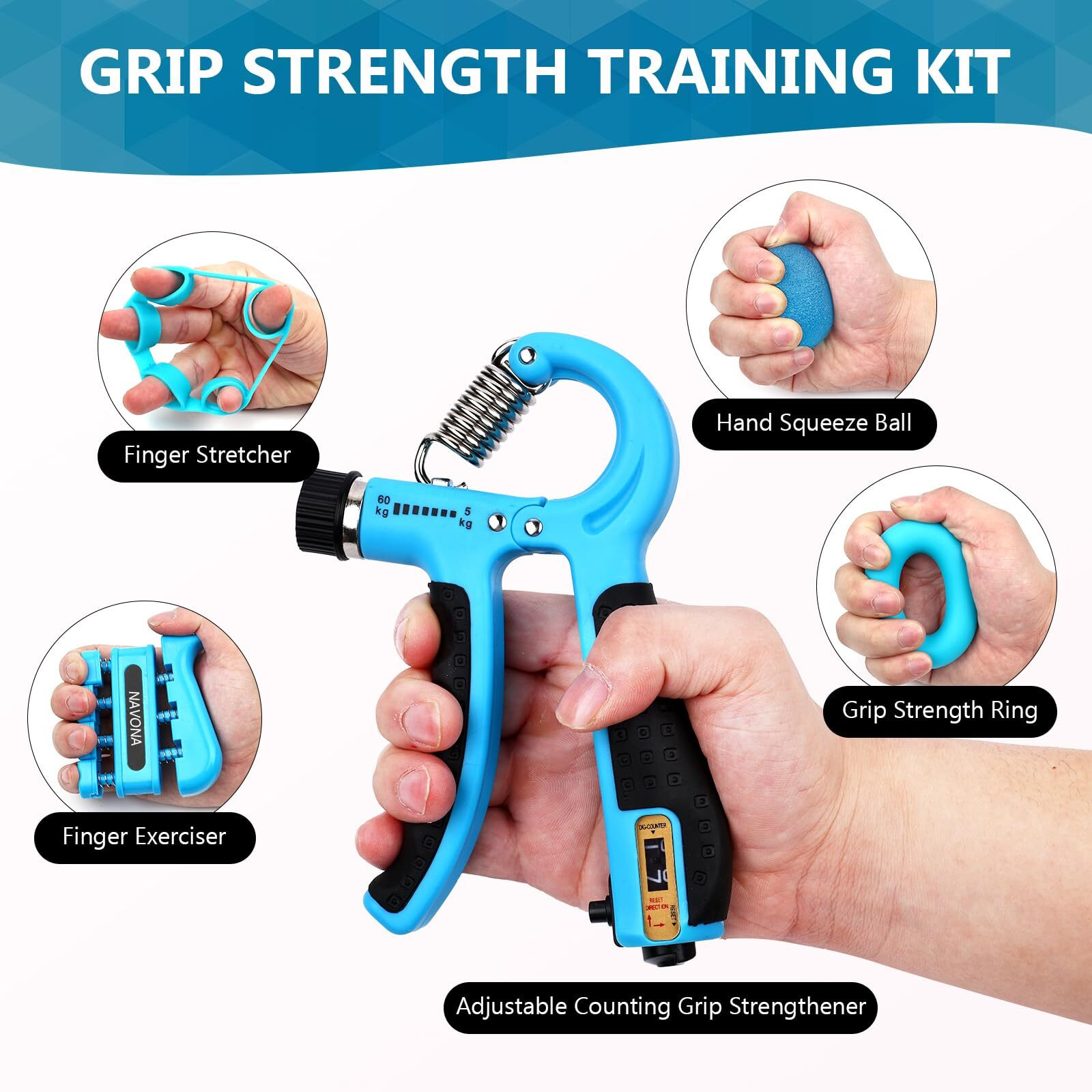 13 Pcs Grip Strength Trainer Kit, Hand Gripper Strengthener, Forearm Strengthener, Finger Strengthener, Finger Exerciser, Stress Relief Ball, Forearm Workout Ring For Muscle Building And Injury Recover