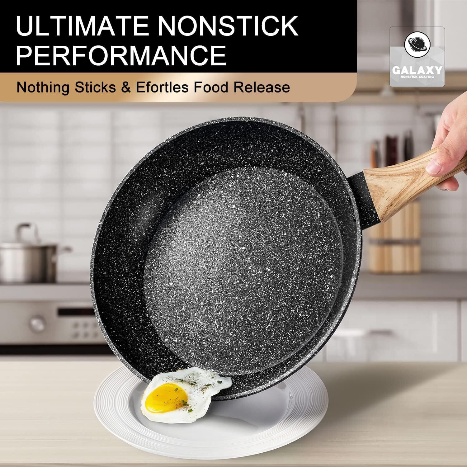 Michelangelo 10 Inch Frying Pan With Lid, Nonstick Frying Pan With Healthy Granite Coating, Nonstick Pan With Anti-Scald Handle, Induction Compatible