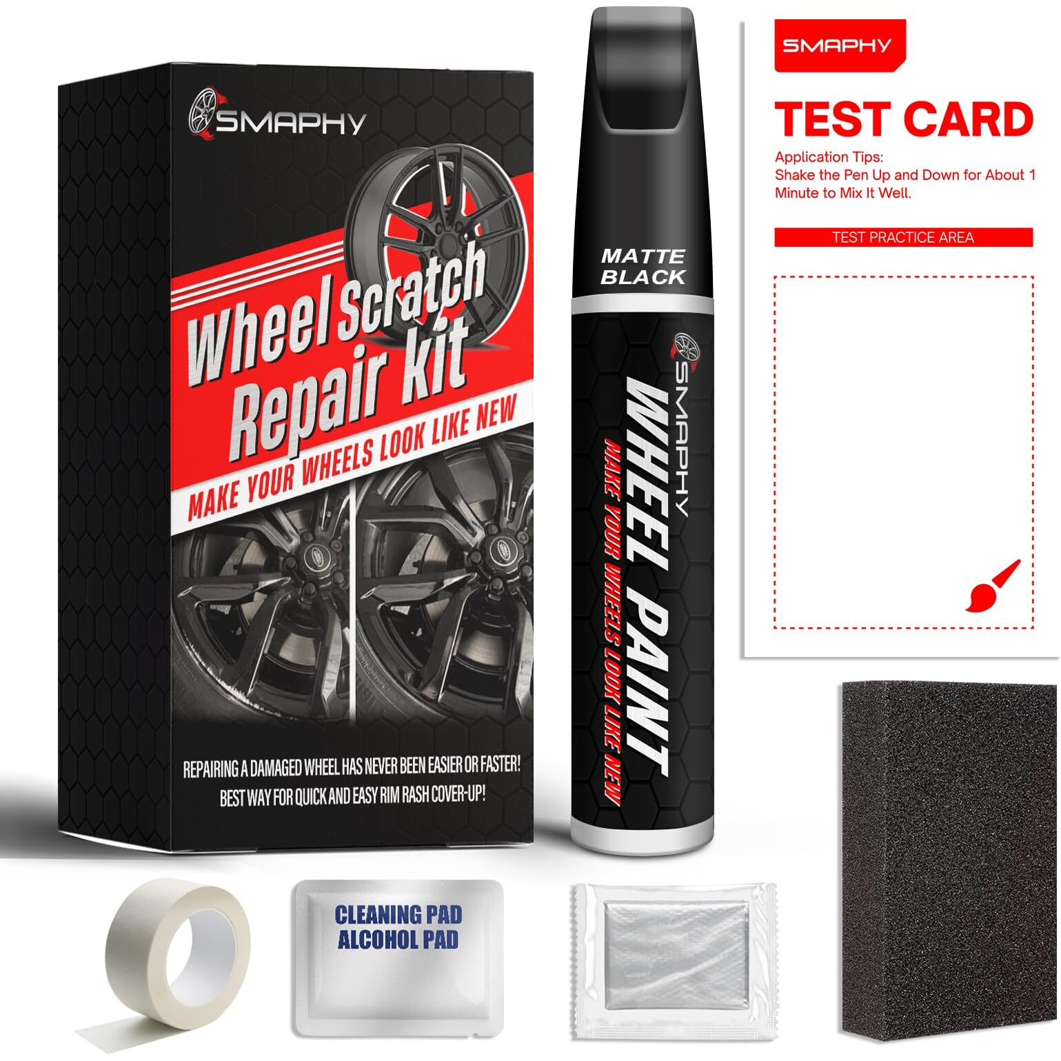 Smaphy Curb Rim Repair Kit, Black Rim Touch Up Paint, Wheel Scratch Repair Kit Wheel Paint Rim Paint Pen For Wheel Repair, Black Rim Rash Repair Kit(Matte Black)