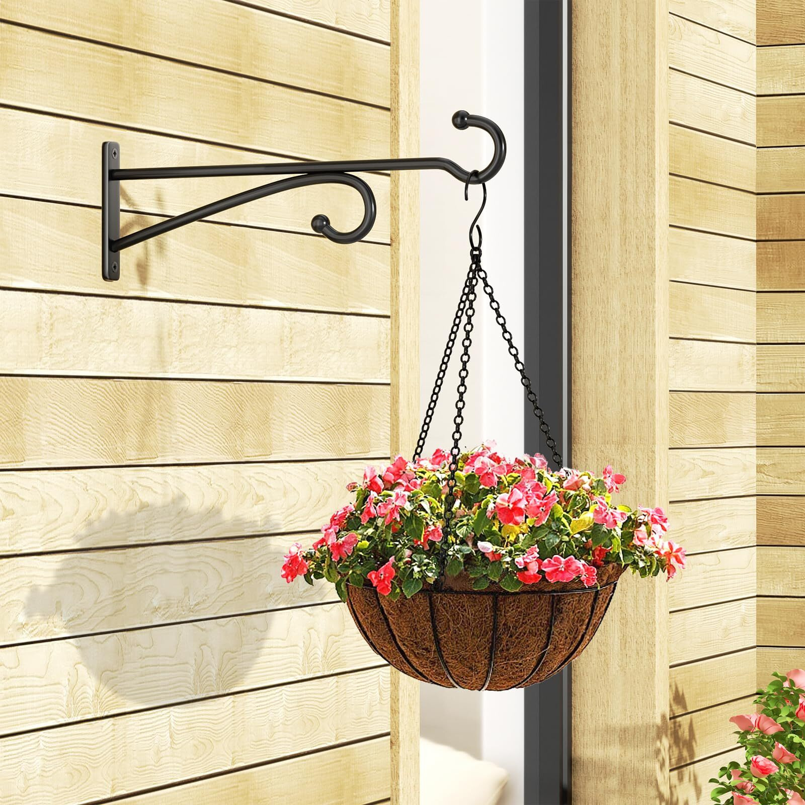 10"" Plant Hanger Hook Outdoor Indoor - Planter Hooks For Hanging Plants, Plant Wall Hooks, Brackets For Hanging Plants, Baskets, Wind Chimes, Bird Feeders, Lanterns, Bird Houses (Black, Metal, 2-Pack)