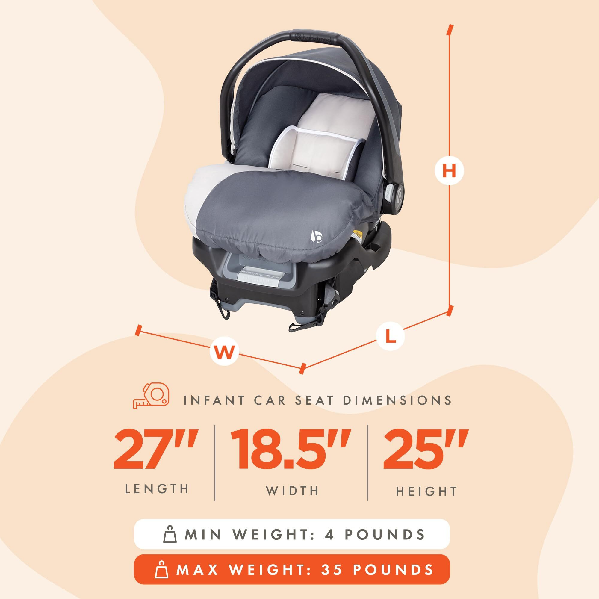 Baby Trend Ally Newborn Baby Infant Car Seat Carrier Travel System With Harness And Extra Cozy Cover For Babies Up To 35 Pounds, Gray Magnolia