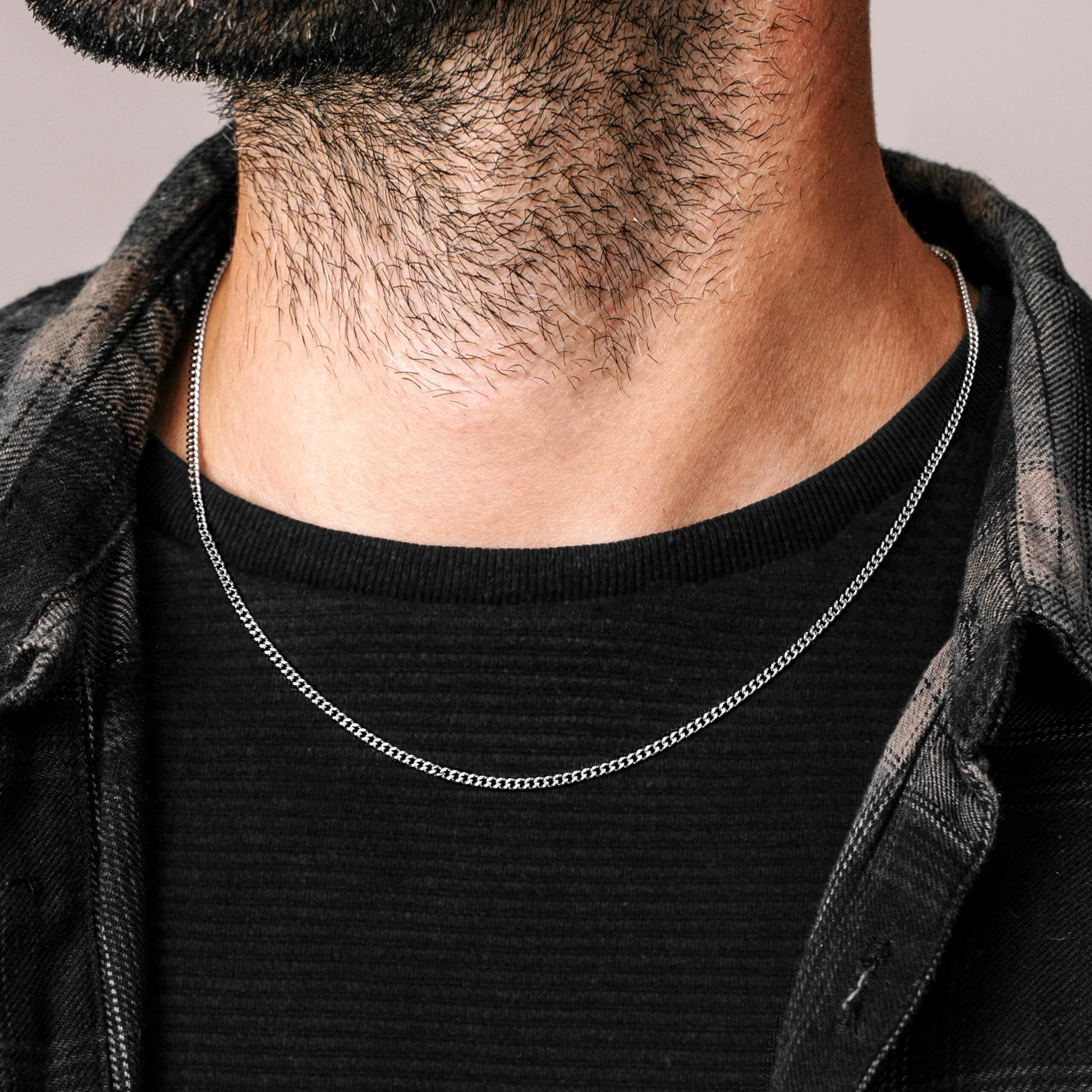 Silvadore 2Mm Silver Chain For Men Necklace - Stainless Steel Cuban Diamond-Cut Thin Links - Jewelry - 20 Inch / 51Cm