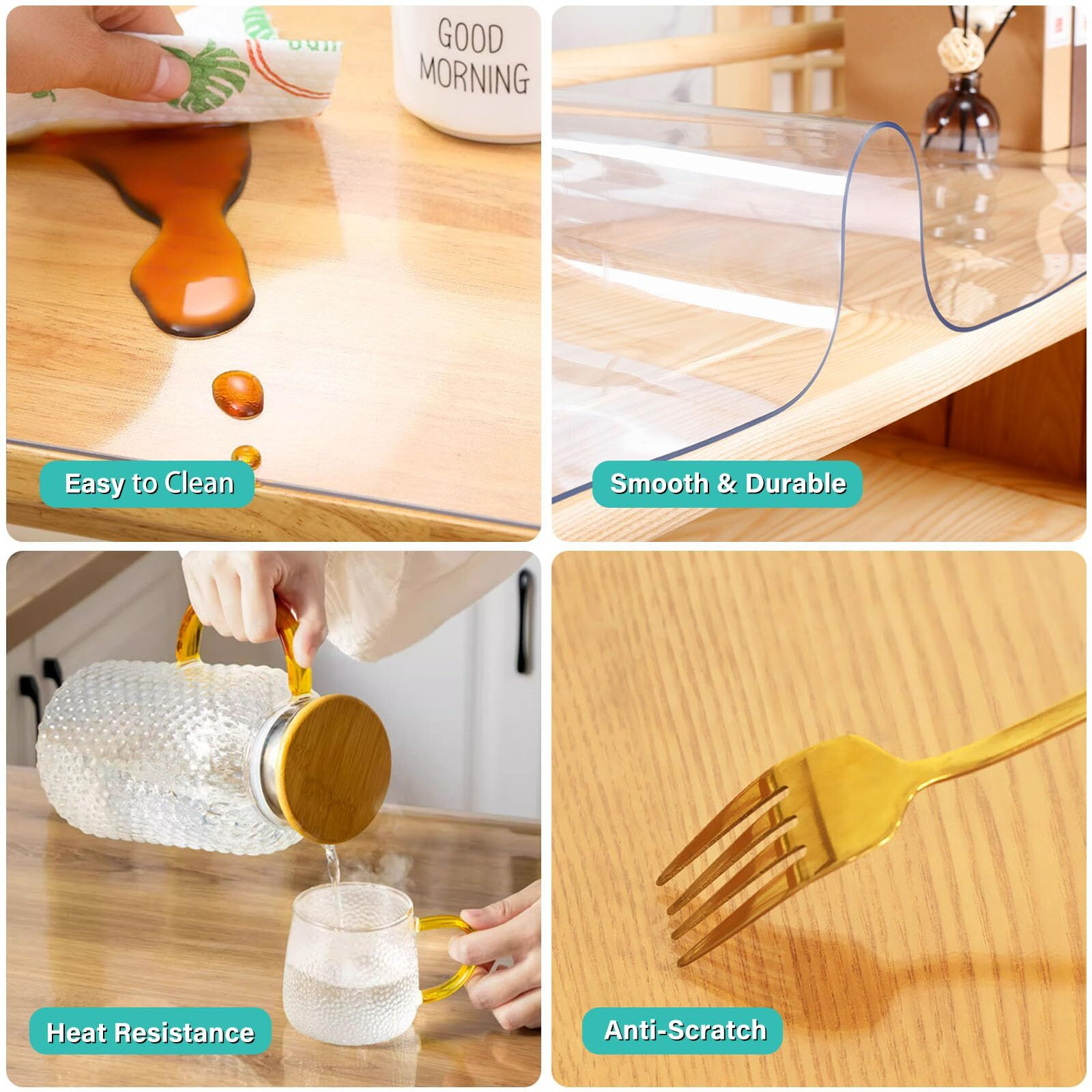 Aimergro Set Of 2 Clear Table Pad Cover Protector 16X22 Inch Vinyl Plastic Desk Mat 1.5Mm Thick Non-Slip Transparent Table Cover On Top Of Office Writing Desk Dresser End Dining Table Heat Resistant